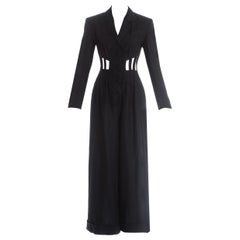 Retro Jean Paul Gaultier black caged corseted wide leg tuxedo jumpsuit, ss 1989