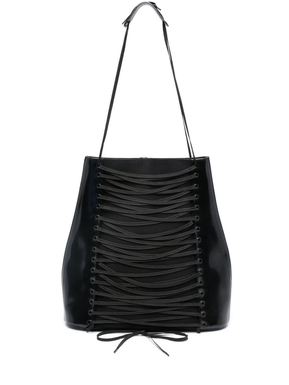 Jean Paul Gaultier Black Corset Leather Shoulder Bag For Sale 2