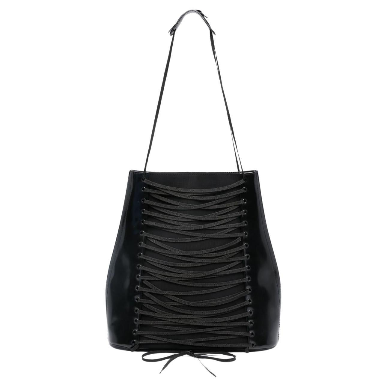 Jean Paul Gaultier Black Corset Leather Shoulder Bag For Sale