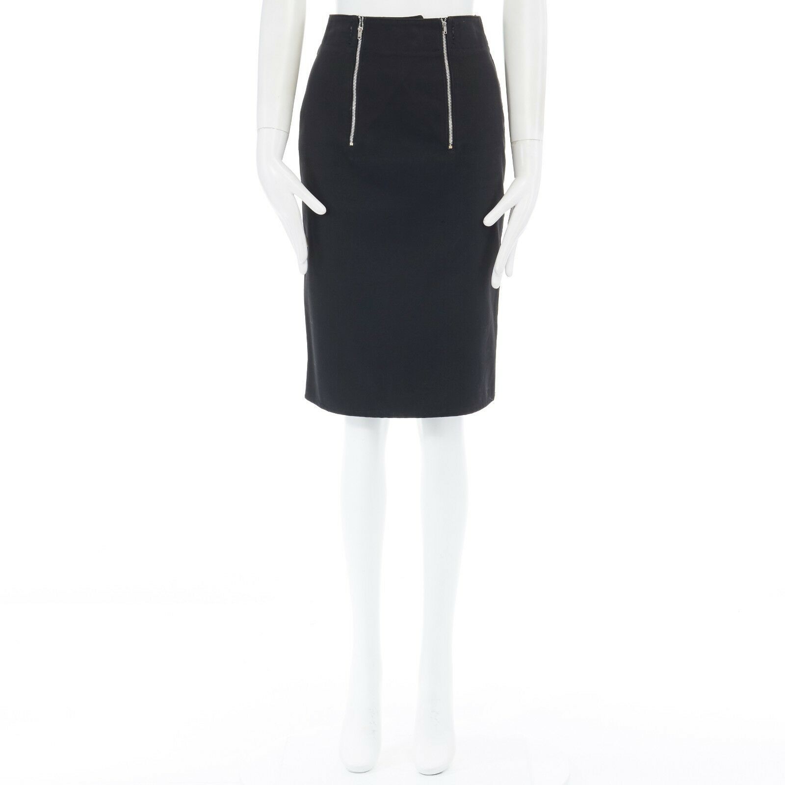 JEAN PAUL GAULTIER black cotton dual zip circle stitch padded bum skirt 25" For Sale