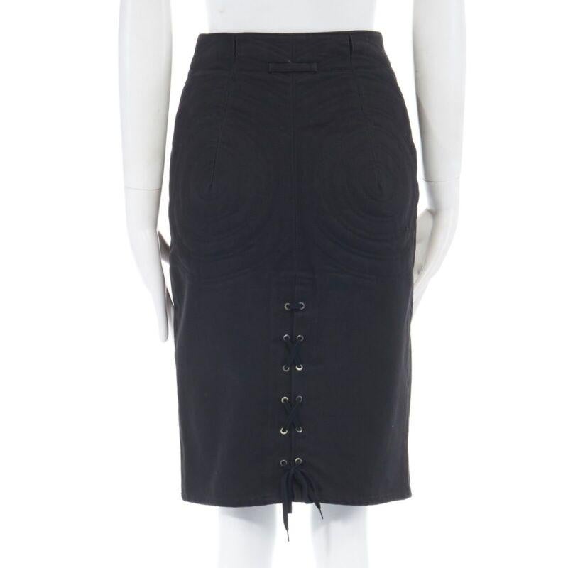 JEAN PAUL GAULTIER black cotton dual zip circle stitch padded bum skirt 25