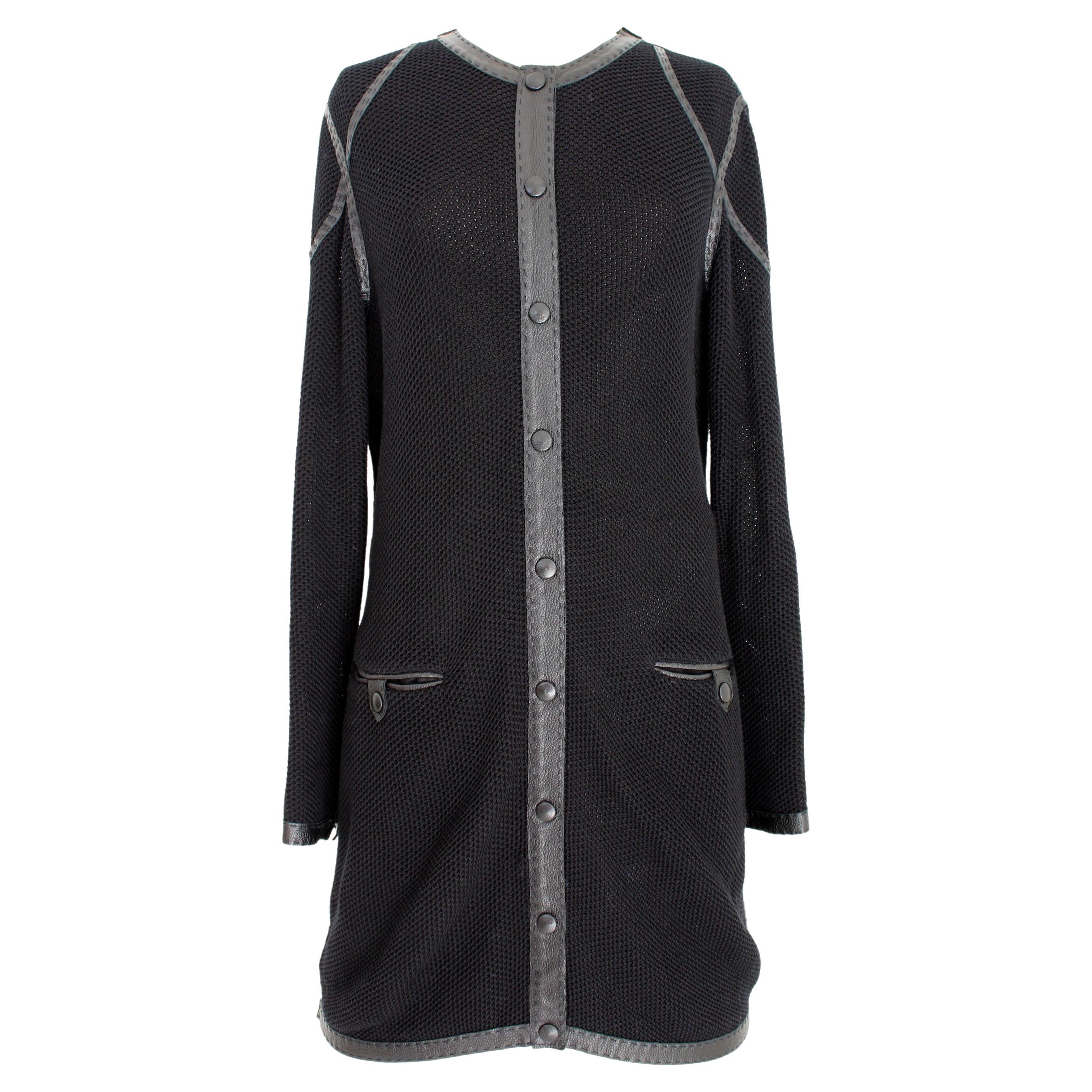 Jean Paul Gaultier Black Cotton Leather Vintage Long Coat