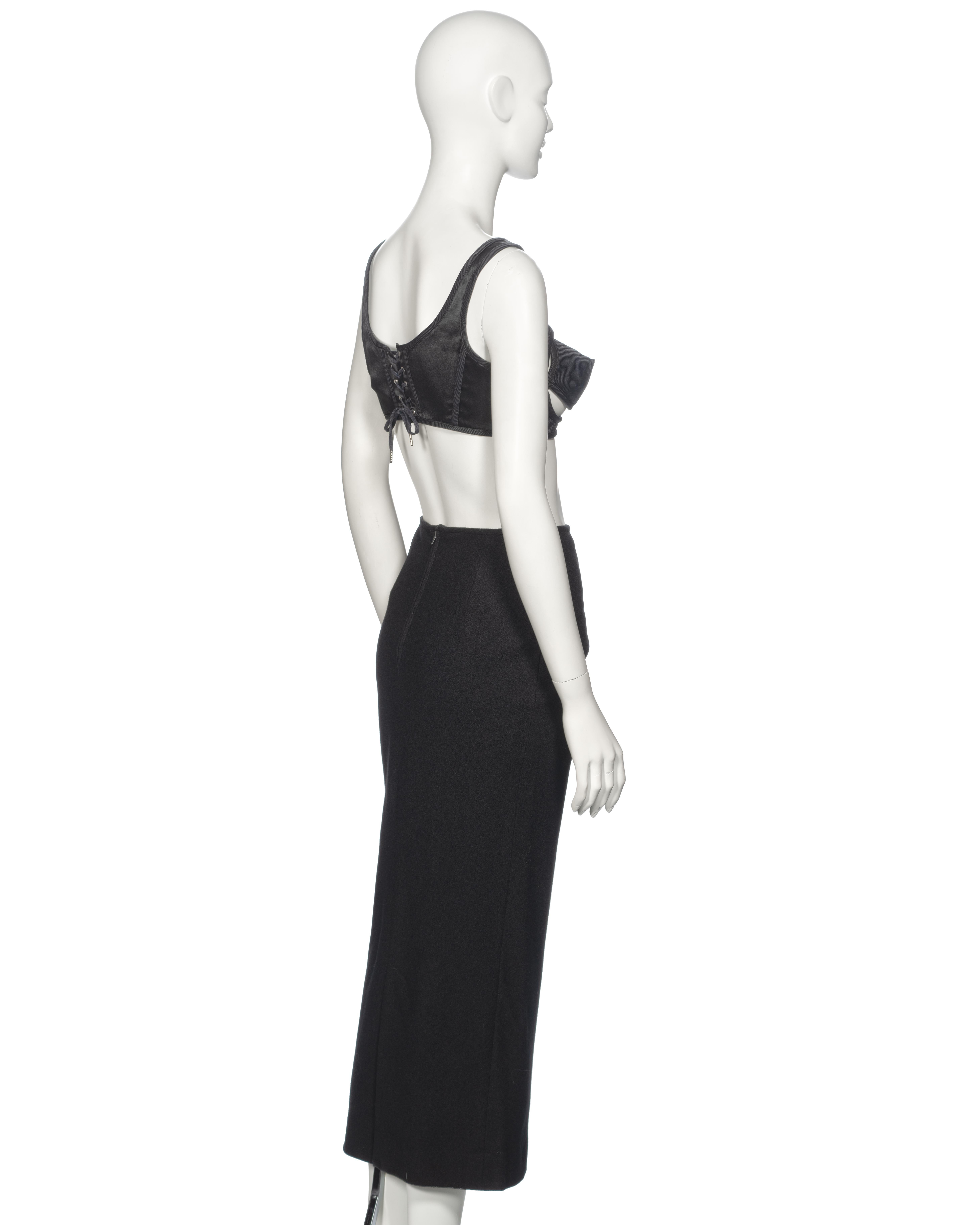 Jean Paul Gaultier Black Cut-Out Cone Bra and Midi Skirt Set, ss 1993 For Sale 7