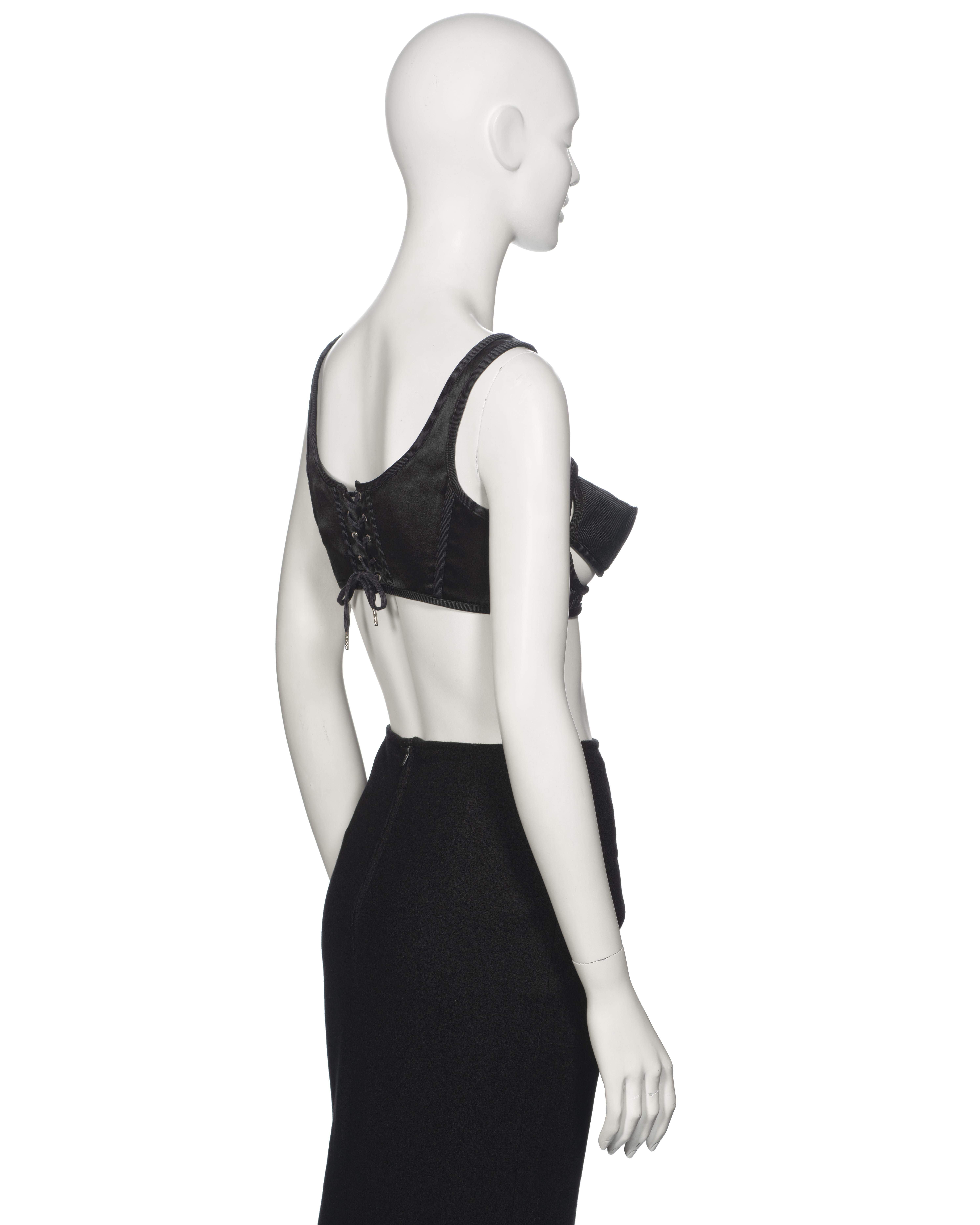 Jean Paul Gaultier Black Cut-Out Cone Bra and Midi Skirt Set, ss 1993 en vente 7
