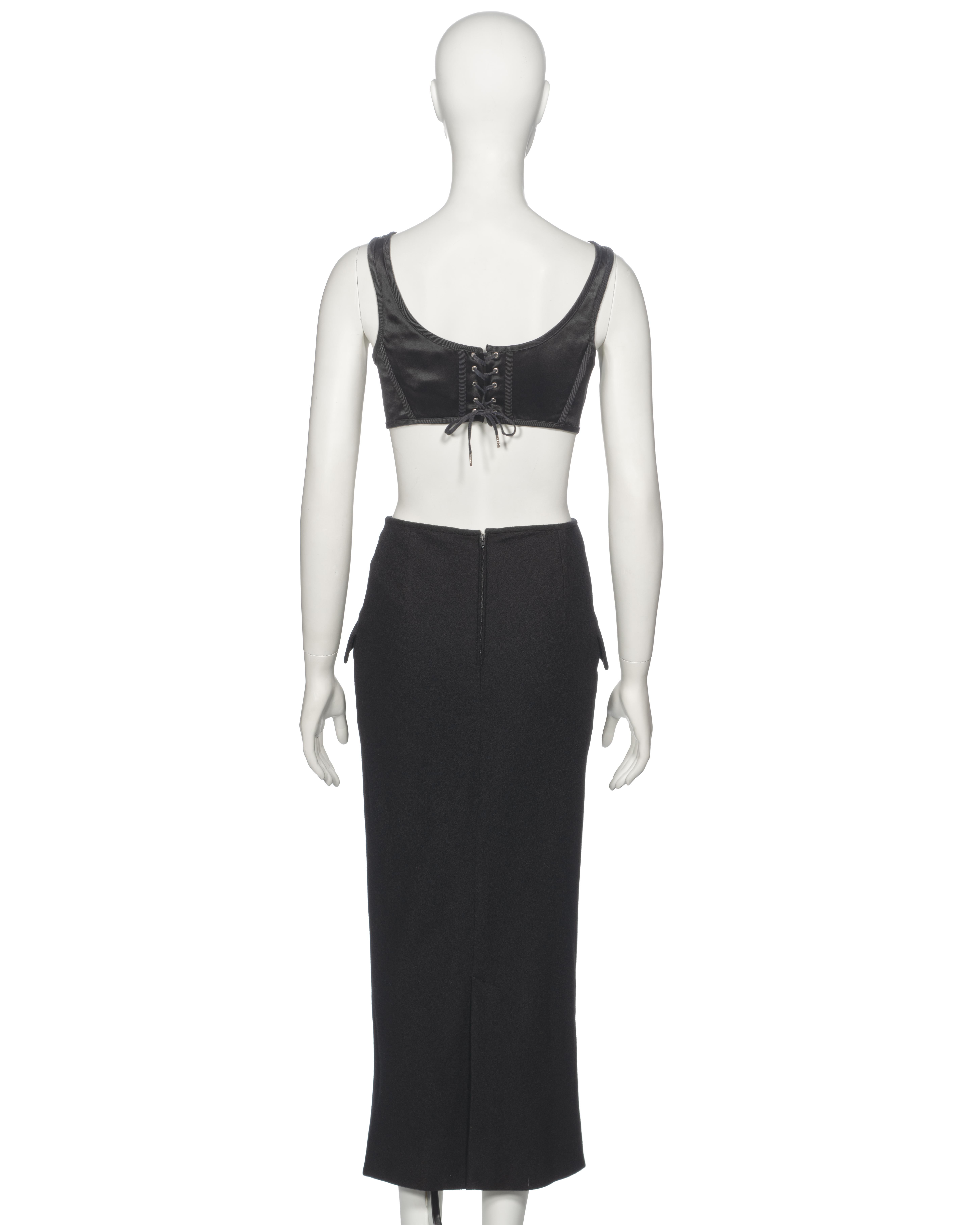 Jean Paul Gaultier Black Cut-Out Cone Bra and Midi Skirt Set, ss 1993 For Sale 9