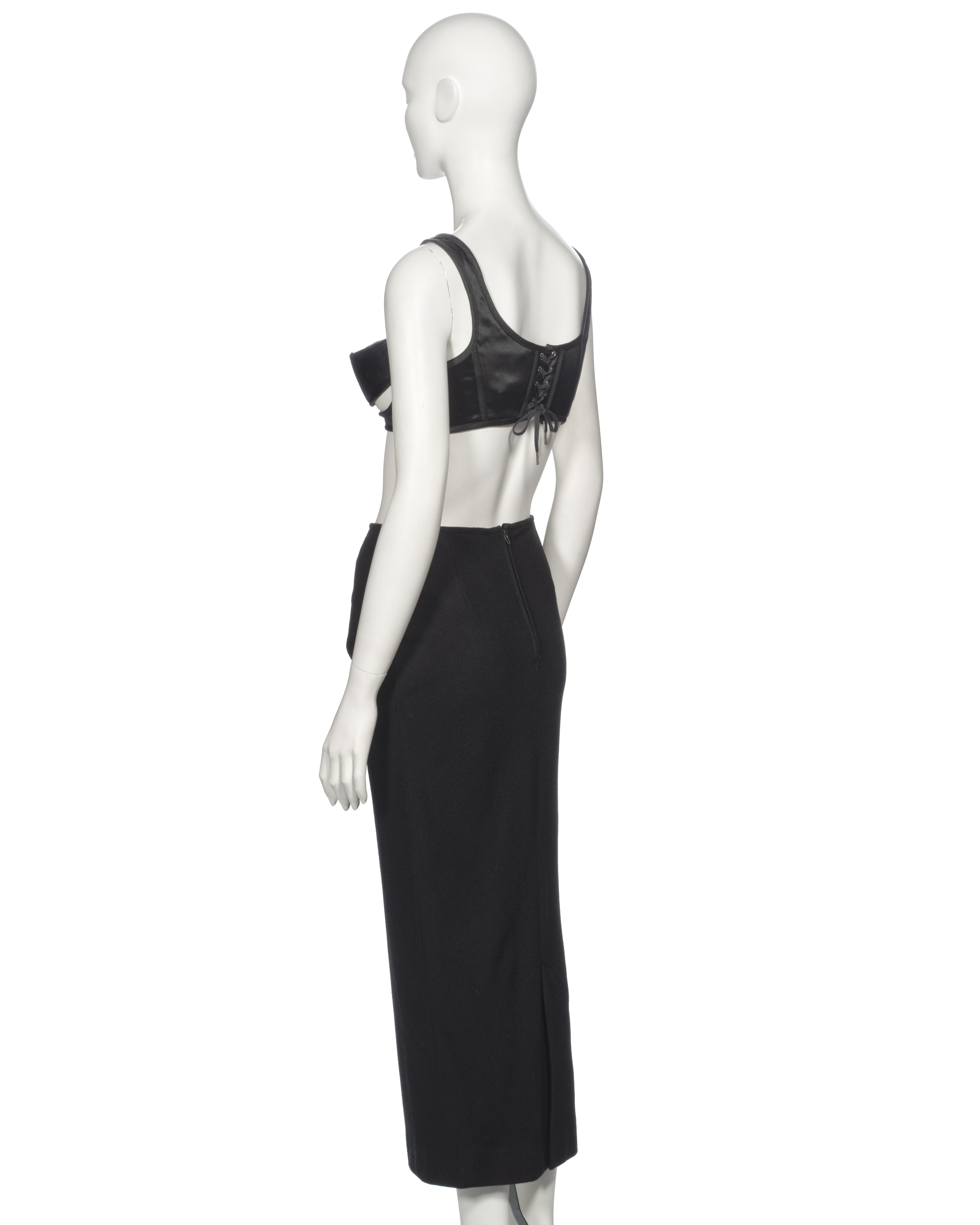 Jean Paul Gaultier Black Cut-Out Cone Bra and Midi Skirt Set, ss 1993 For Sale 11