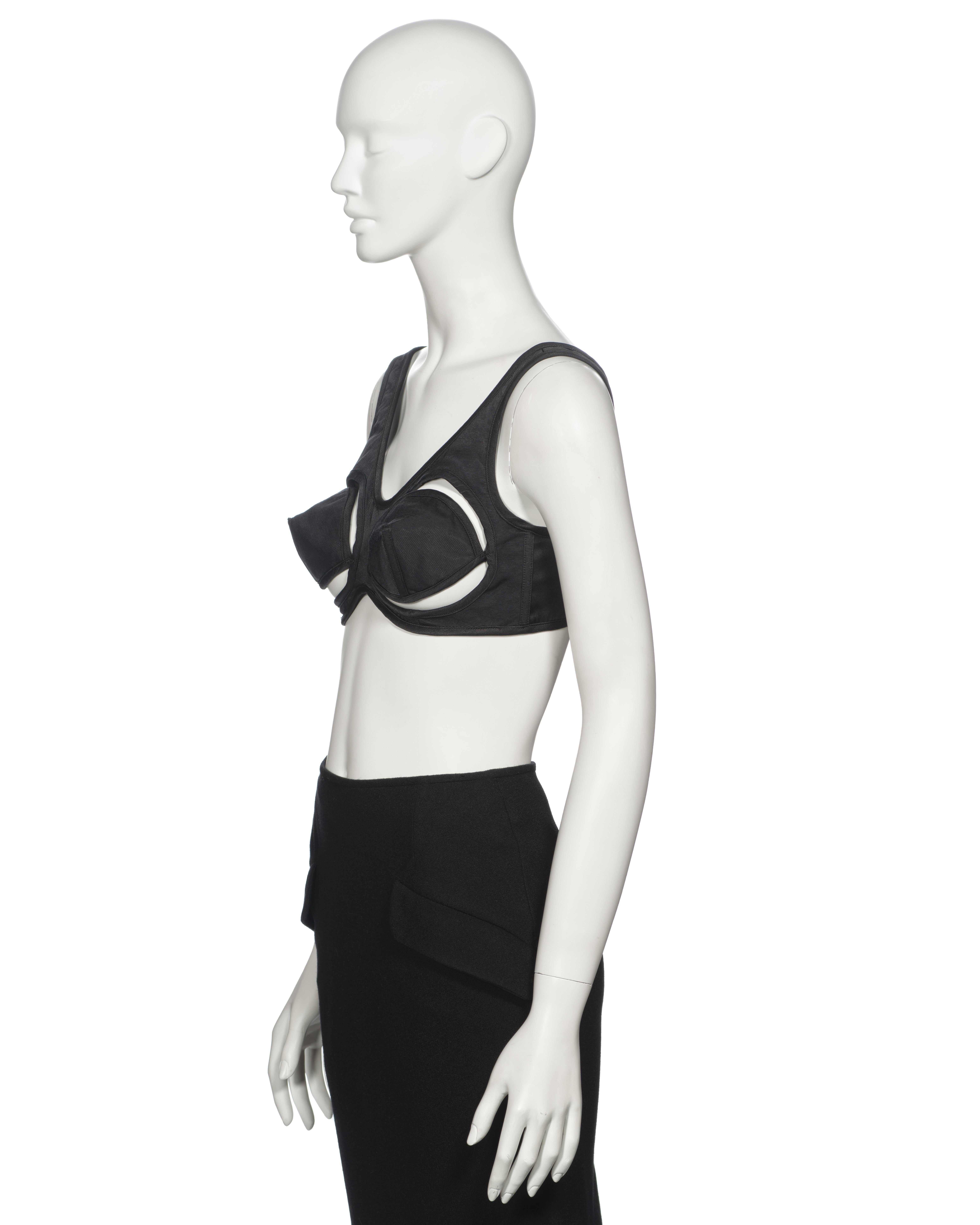 Jean Paul Gaultier Black Cut-Out Cone Bra and Midi Skirt Set, ss 1993 For Sale 14