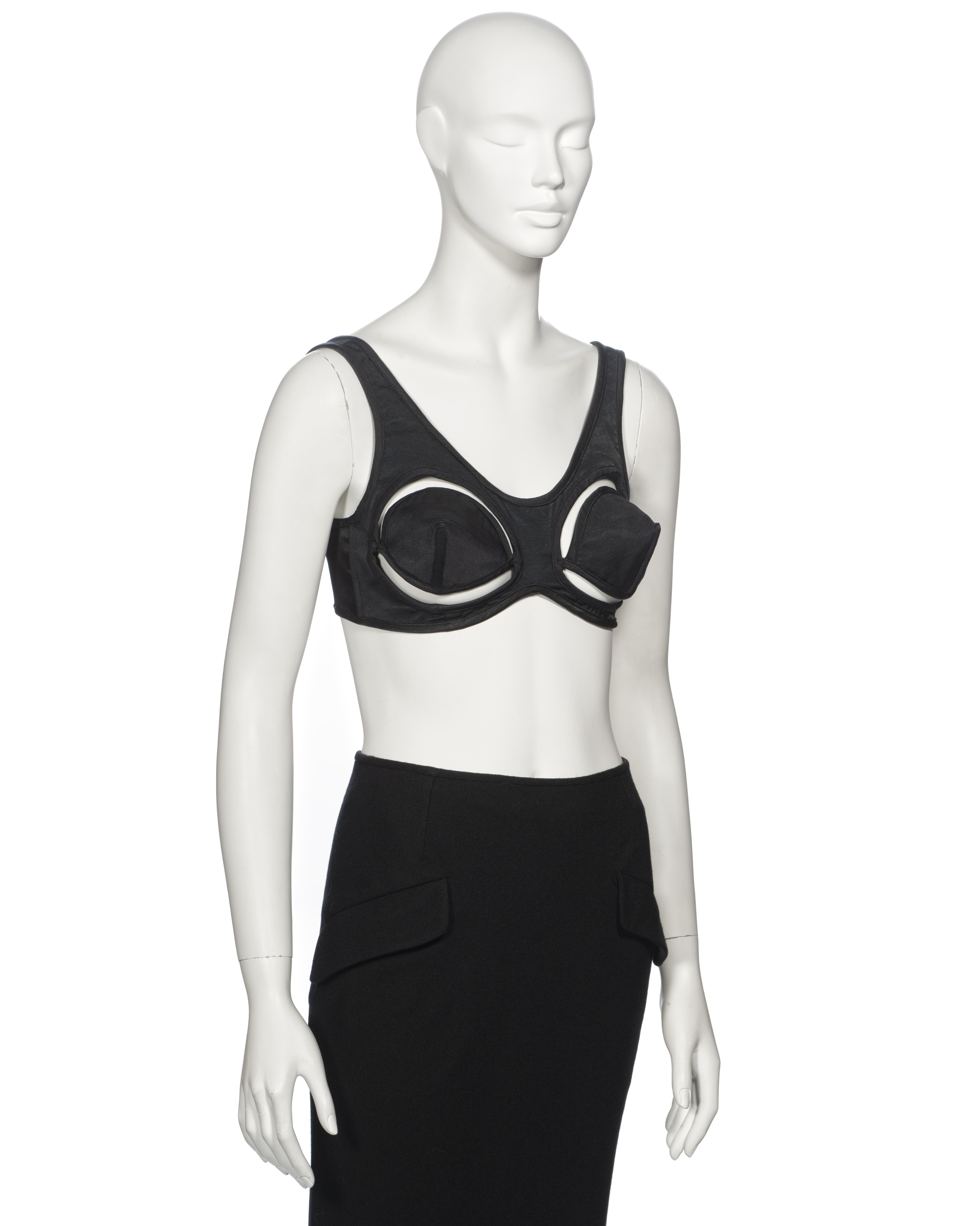 Jean Paul Gaultier Black Cut-Out Cone Bra and Midi Skirt Set, ss 1993 Pour femmes en vente