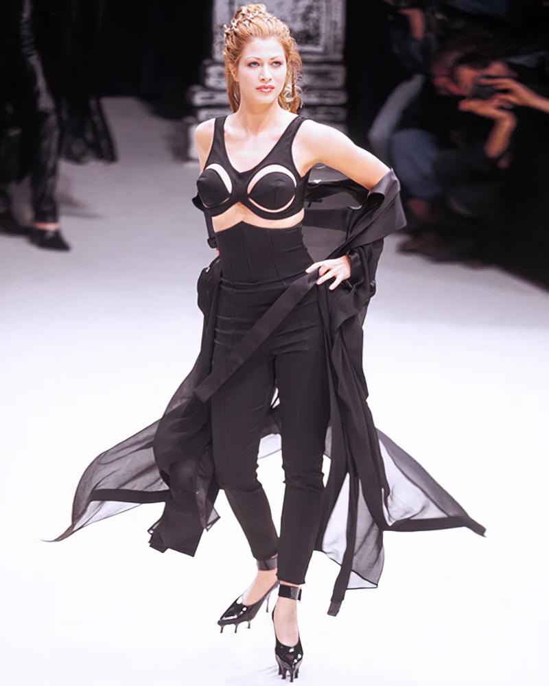 Jean Paul Gaultier Black Cut-Out Cone Bra and Midi Skirt Set, ss 1993 For Sale 3