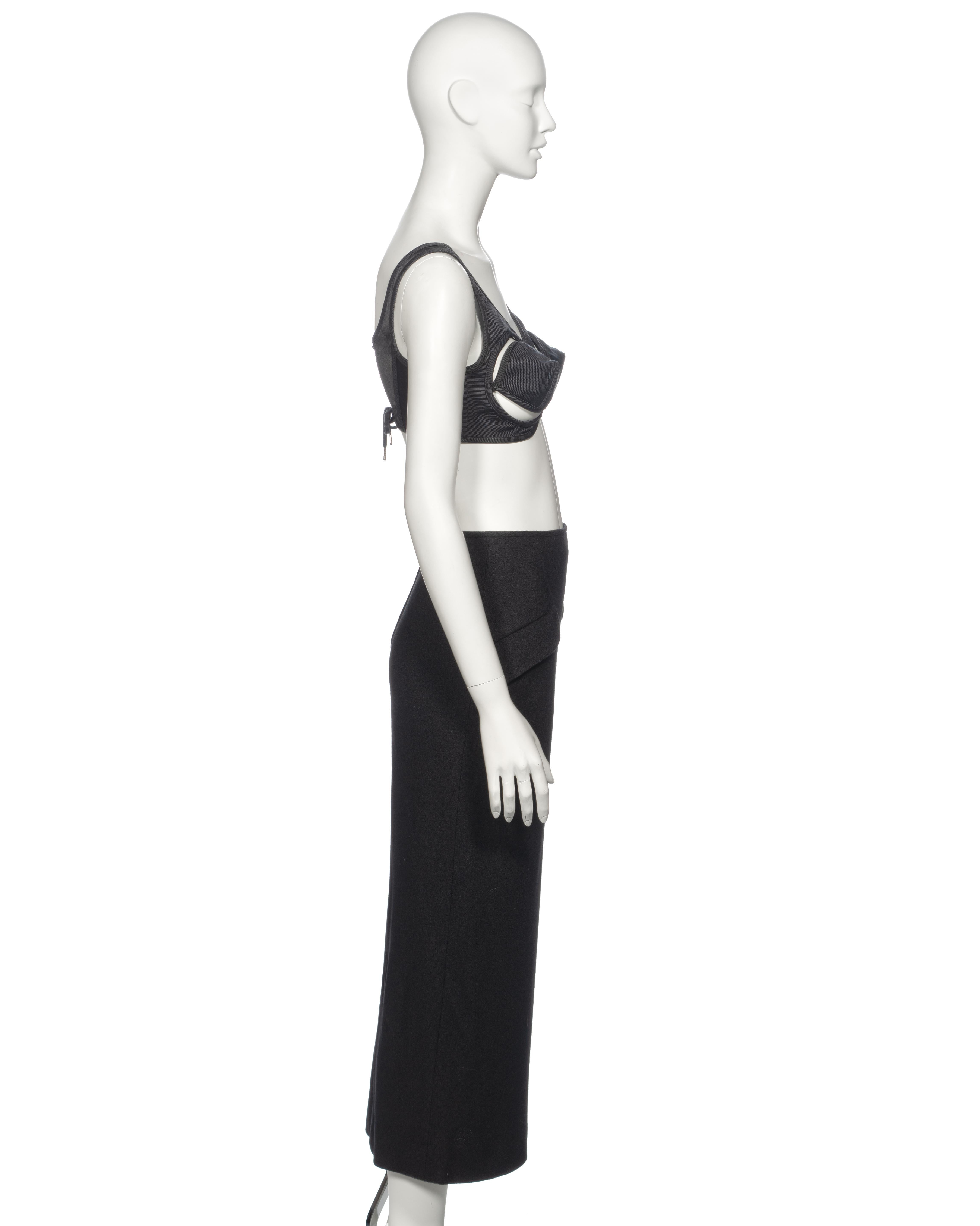 Jean Paul Gaultier Black Cut-Out Cone Bra and Midi Skirt Set, ss 1993 For Sale 5