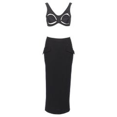 Jean Paul Gaultier Jeans nero con reggiseno a cono tagliato e gonna midi, ss 1993