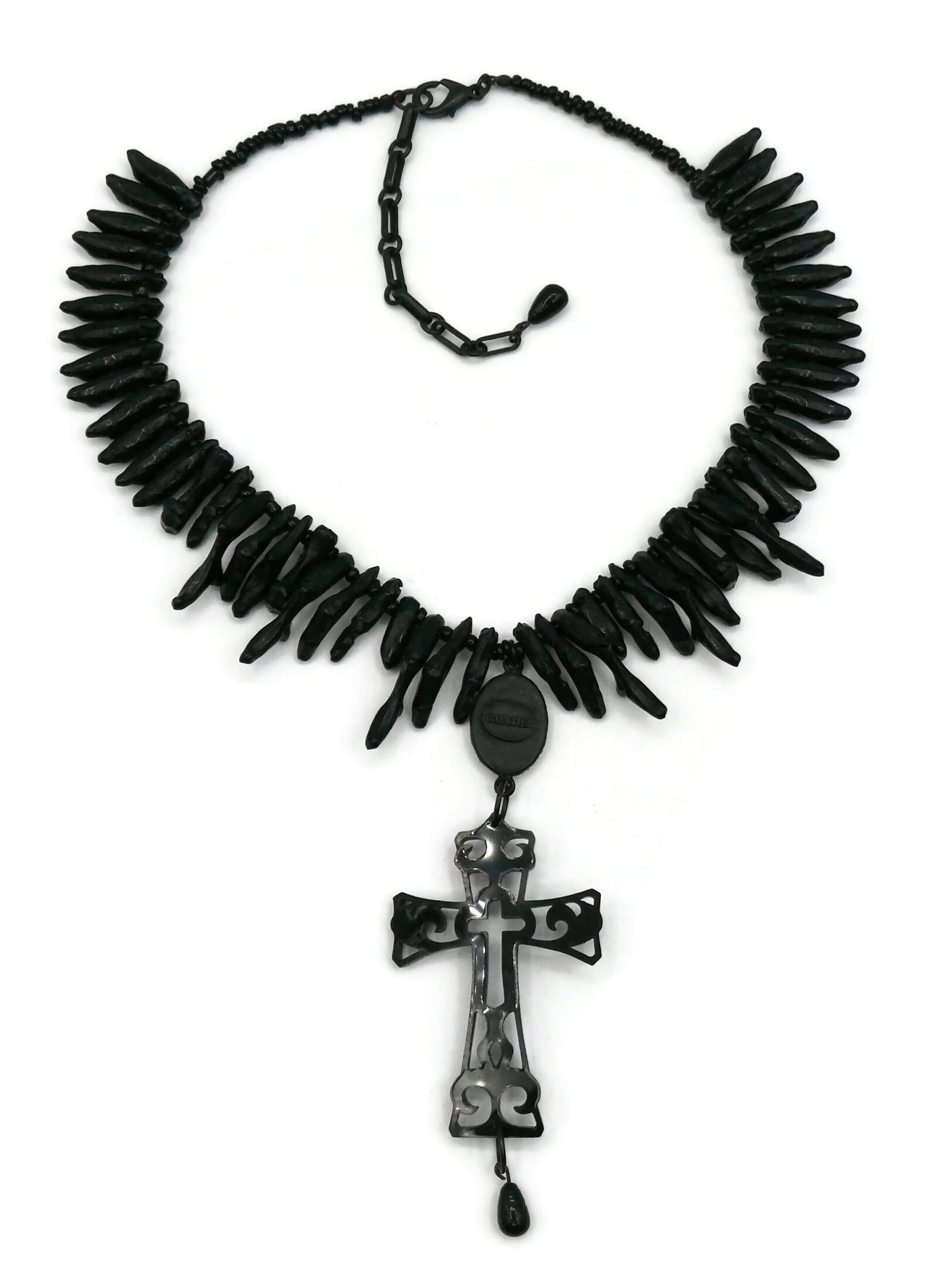 JEAN PAUL GAULTIER Black Gothic Cross Pendant Necklace 5