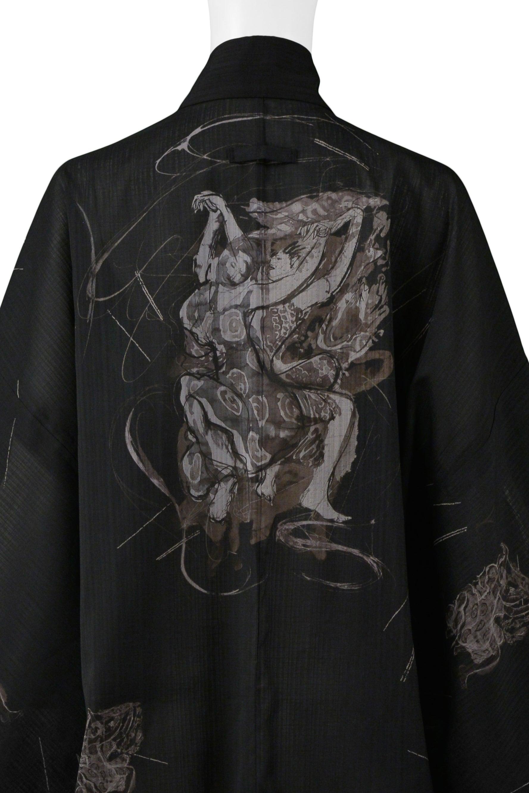 Jean Paul Gaultier Robe Kimono des danseuses noir et gris 2002 Excellent état - En vente à Los Angeles, CA