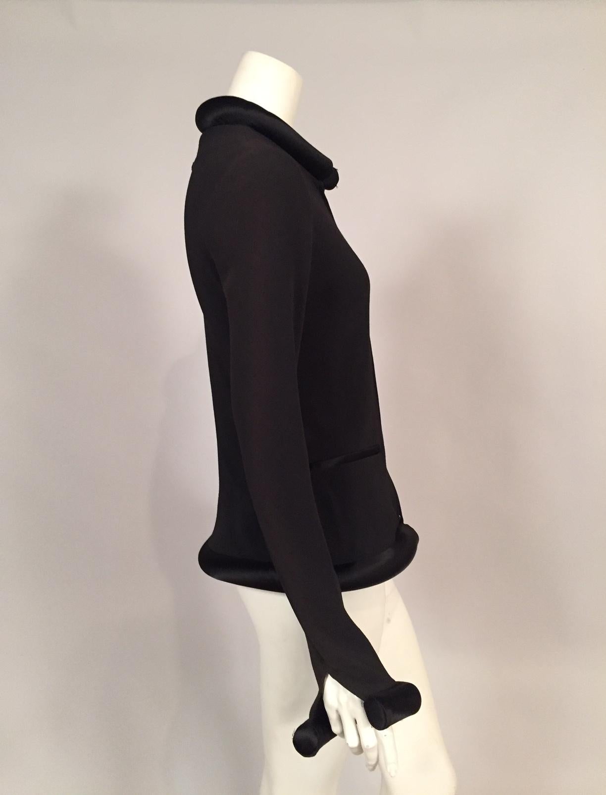 Jean Paul Gaultier Black Jacket with Padded Satin Collar, Cuffs and Hemline In Excellent Condition In New Hope, PA