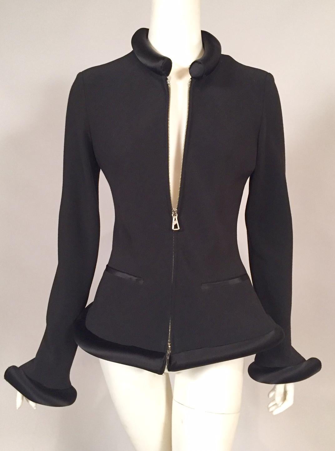 Jean Paul Gaultier Black Jacket with Padded Satin Collar, Cuffs and Hemline 2