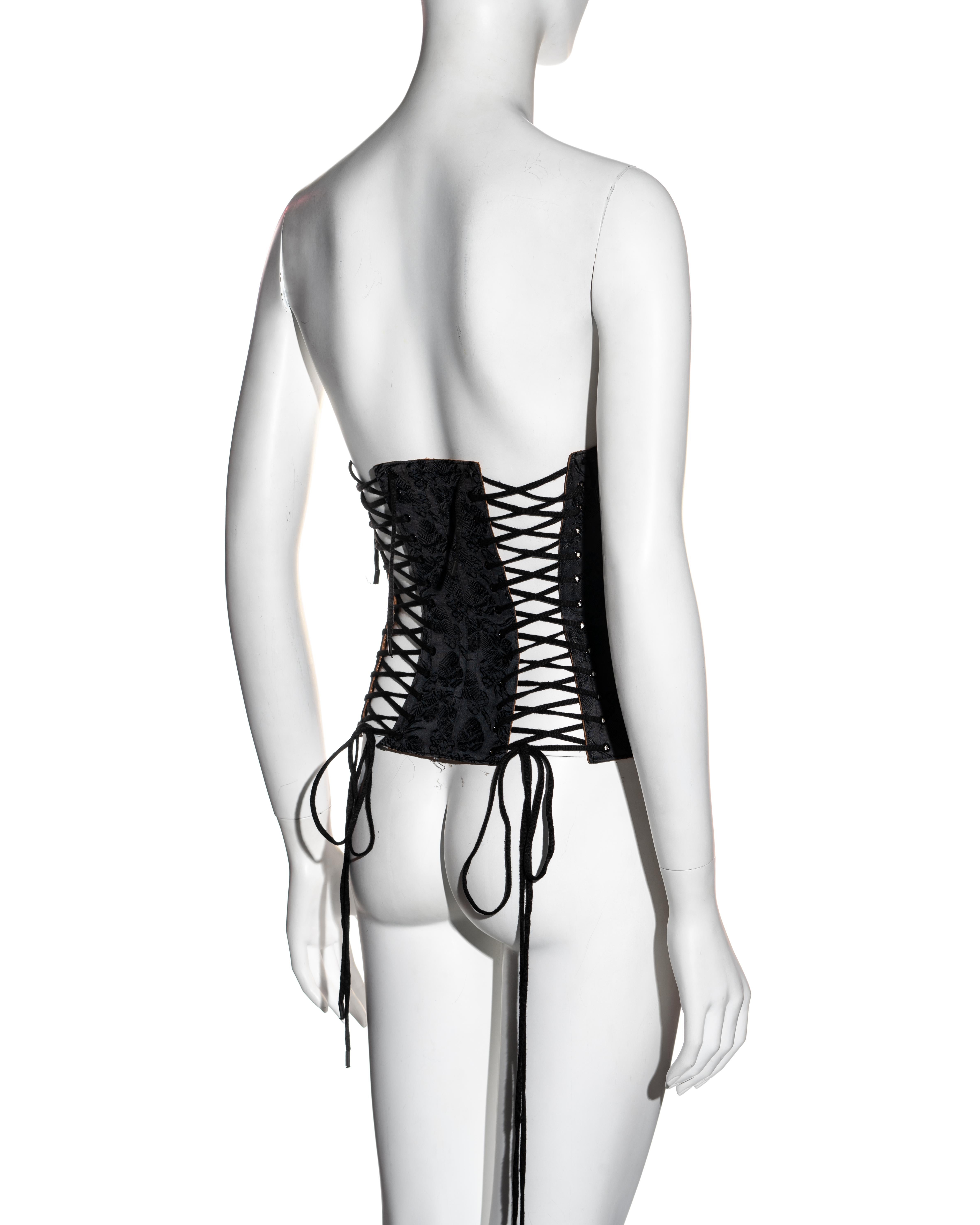 Black Jean Paul Gaultier black jacquard cotton lace up corset, ss 2004 For Sale