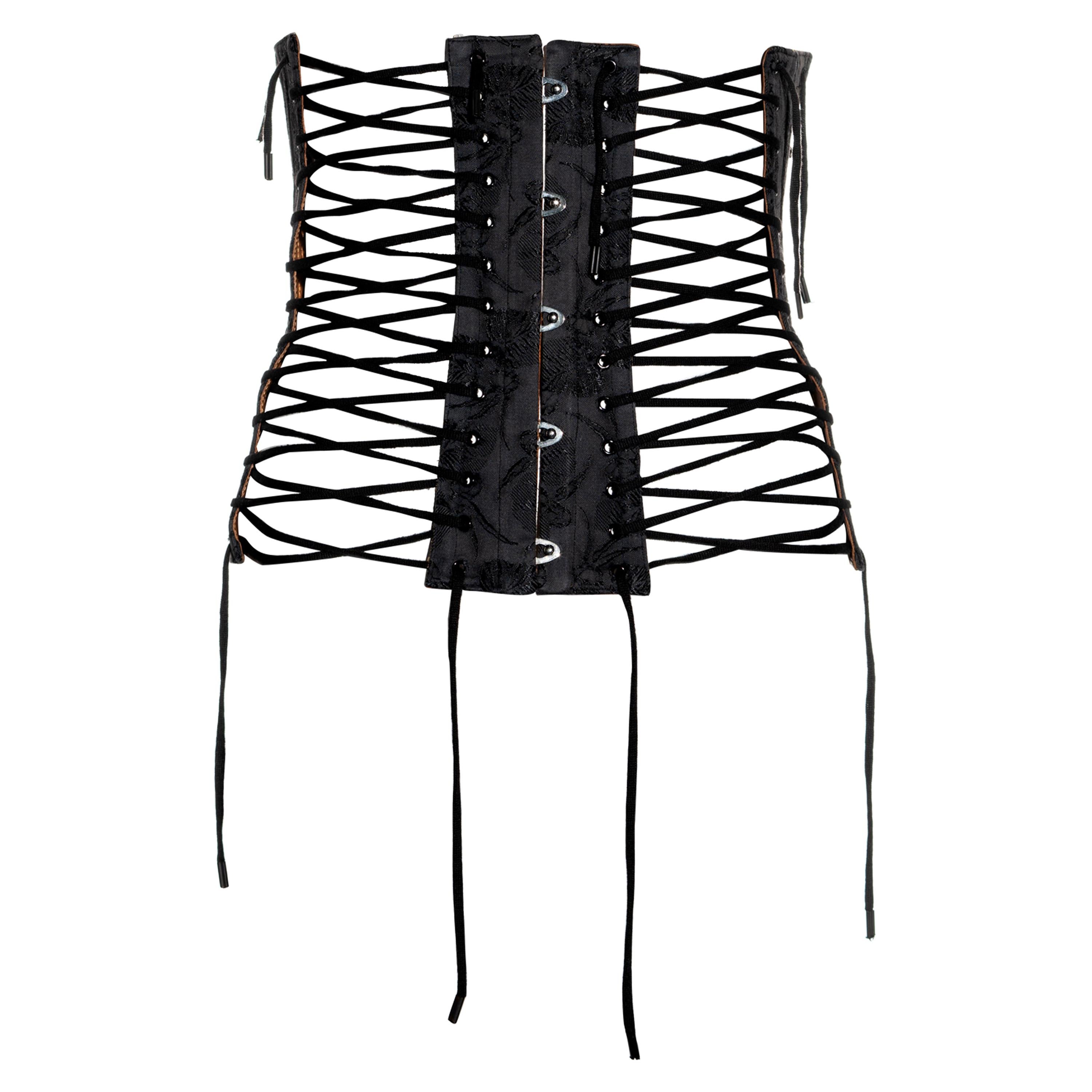 Jean Paul Gaultier black jacquard cotton lace up corset, ss 2004