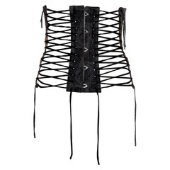 Used Jean Paul Gaultier black jacquard cotton lace up corset, ss 2004