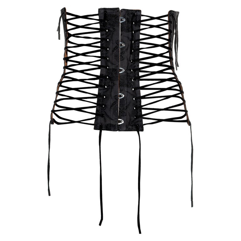 Jean Paul Gaultier black jacquard cotton lace up corset, ss 2004 For Sale  at 1stDibs | jean paul gaultier corset, how to lace up a corset, rope corset