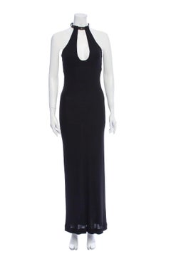Jean Paul Gaultier black jersey gown with leather choker collar. 