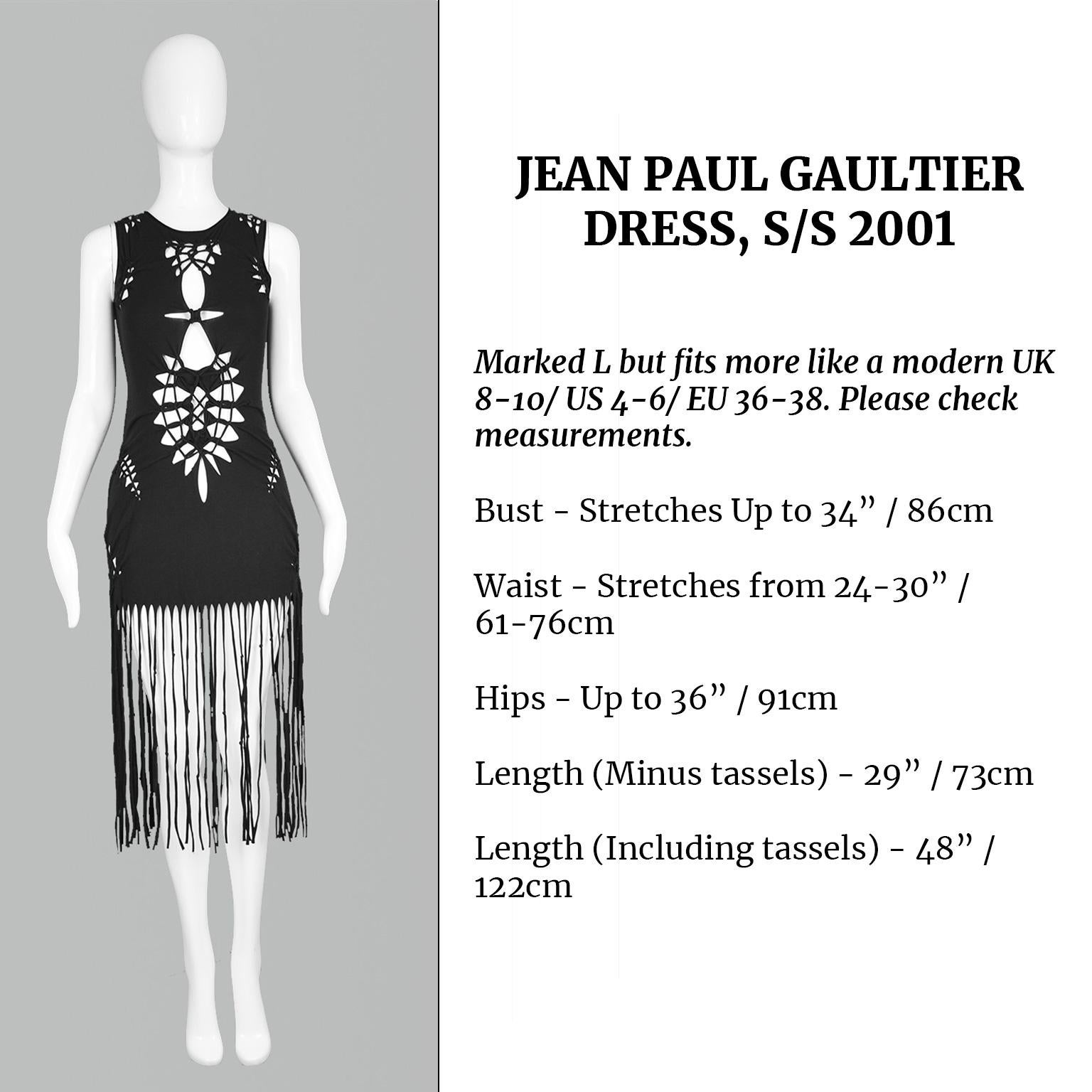 Jean Paul Gaultier Black Jersey Macrame Fringed Mini Runway Dress, Spring 2001 6