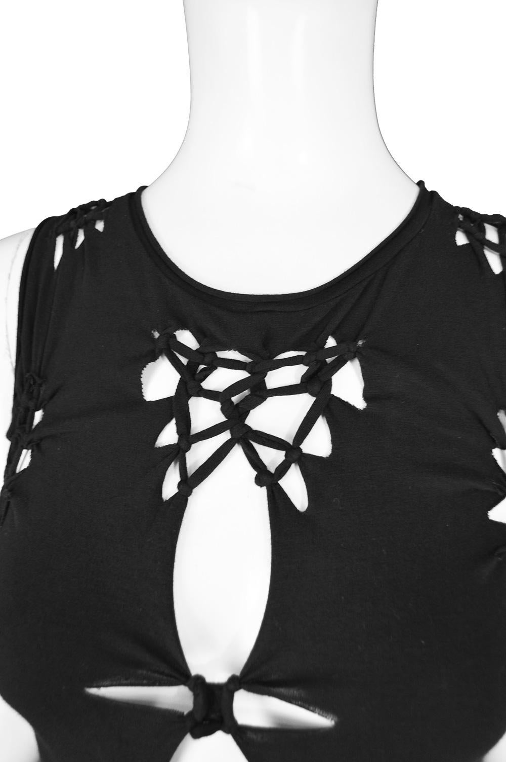 Jean Paul Gaultier Black Jersey Macrame Fringed Mini Runway Dress, Spring 2001 In Excellent Condition In Doncaster, South Yorkshire