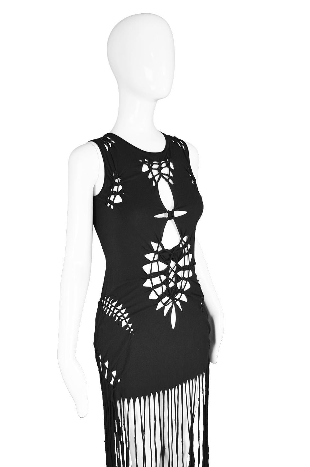 Jean Paul Gaultier Black Jersey Macrame Fringed Mini Runway Dress, Spring 2001 1