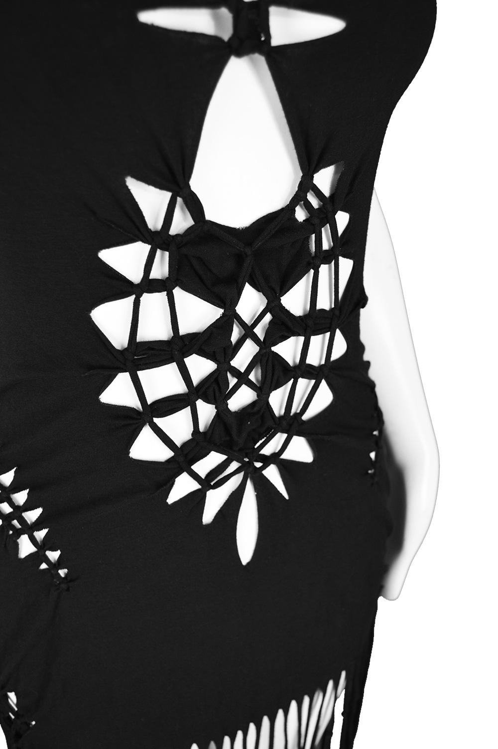 Jean Paul Gaultier Black Jersey Macrame Fringed Mini Runway Dress, Spring 2001 2
