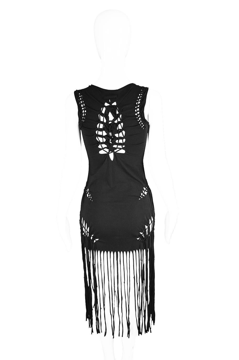 Jean Paul Gaultier Black Jersey Macrame Fringed Mini Runway Dress, Spring 2001 4