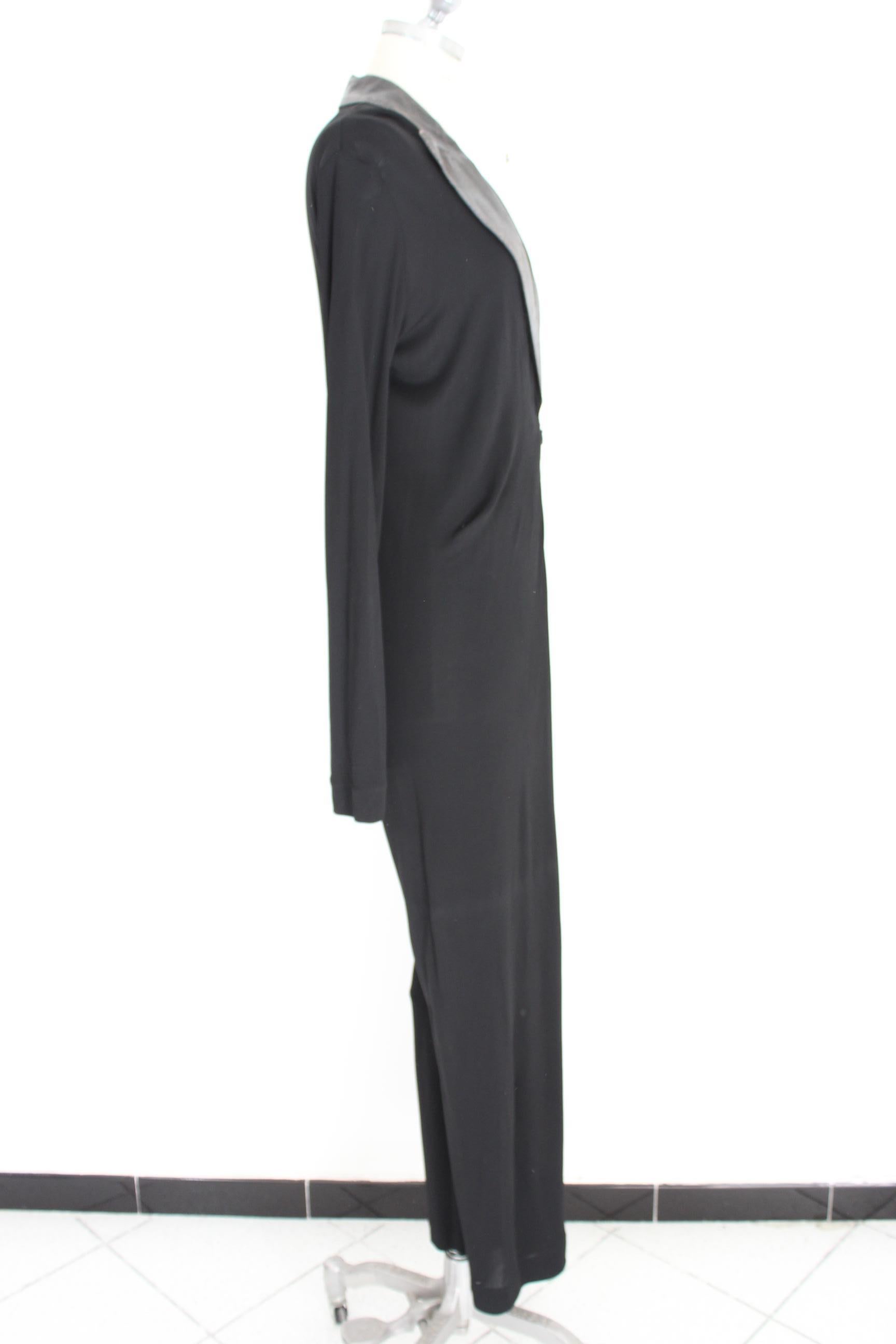 Women's Jean Paul Gaultier Black Jumpsuit Leather Plunge V-Neck Collar Elegant 1990s