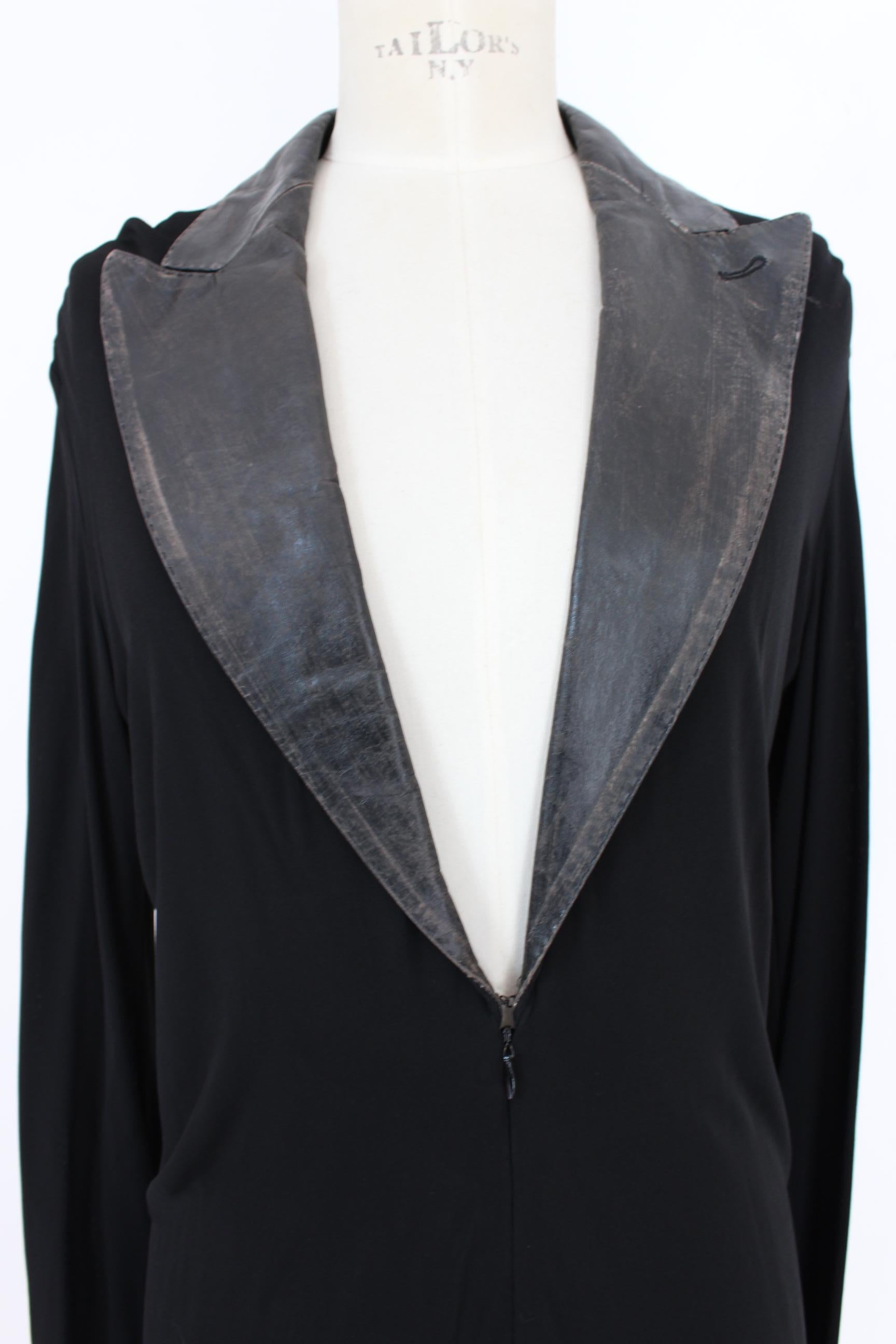 Jean Paul Gaultier Black Jumpsuit Leather Plunge V-Neck Collar Elegant 1990s 3