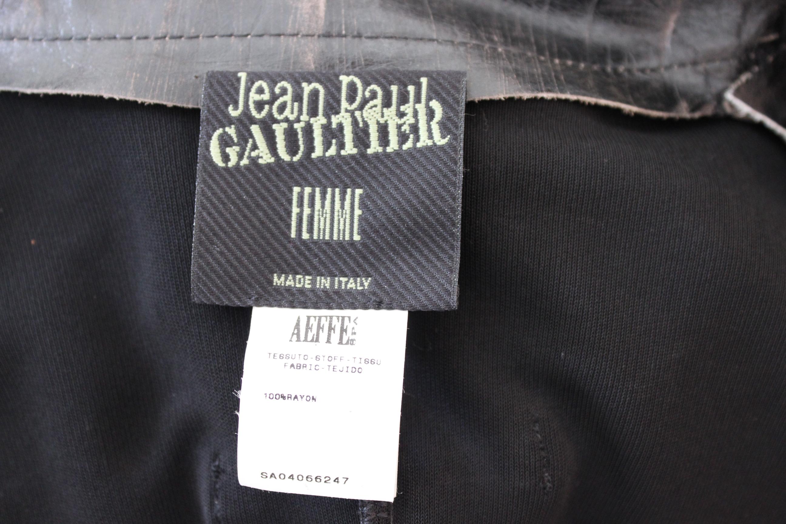 Jean Paul Gaultier Black Jumpsuit Leather Plunge V-Neck Collar Elegant 1990s 5