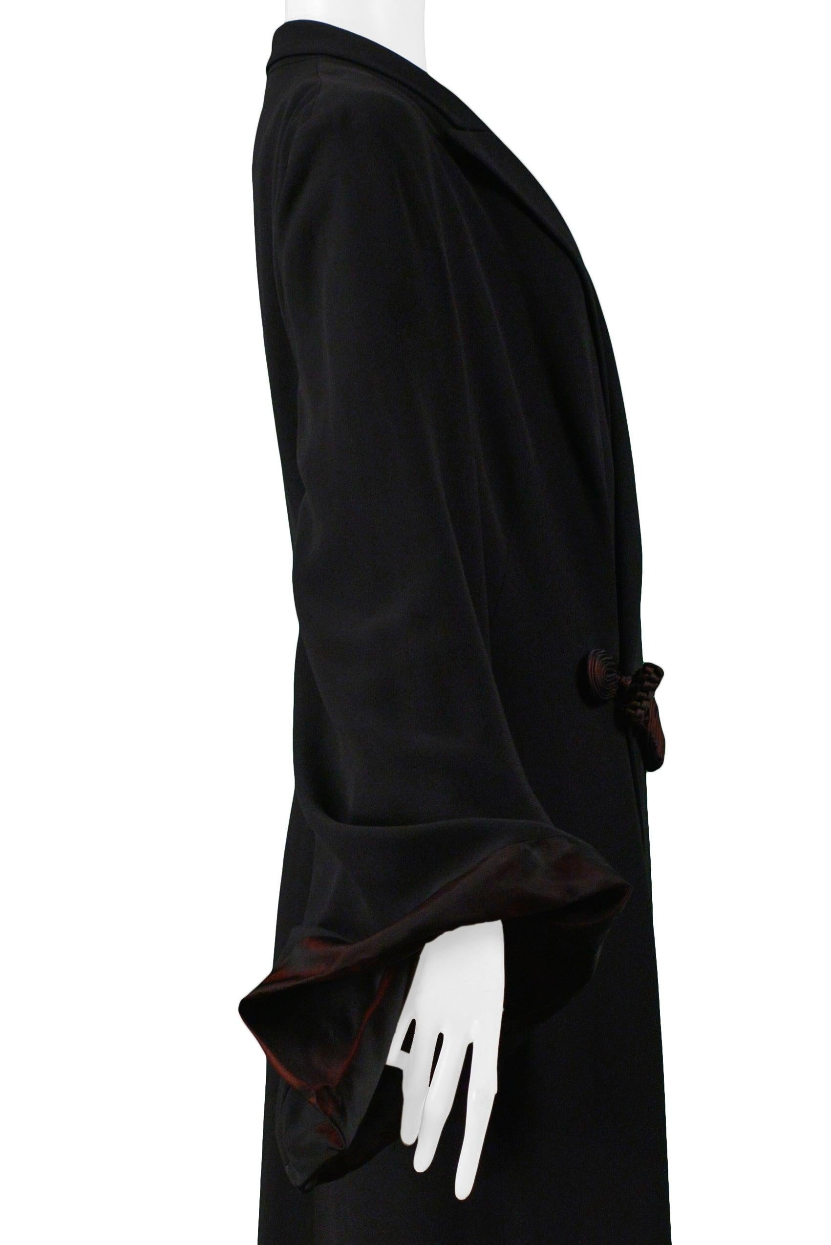 Women's Jean Paul Gaultier Black Kimono Coat With Burgundy Taffeta Bubble Sleeves