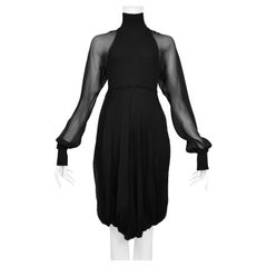 Jean Paul Gaultier Black Knit Illusion Dress With Chiffon Overlay & Sleeves