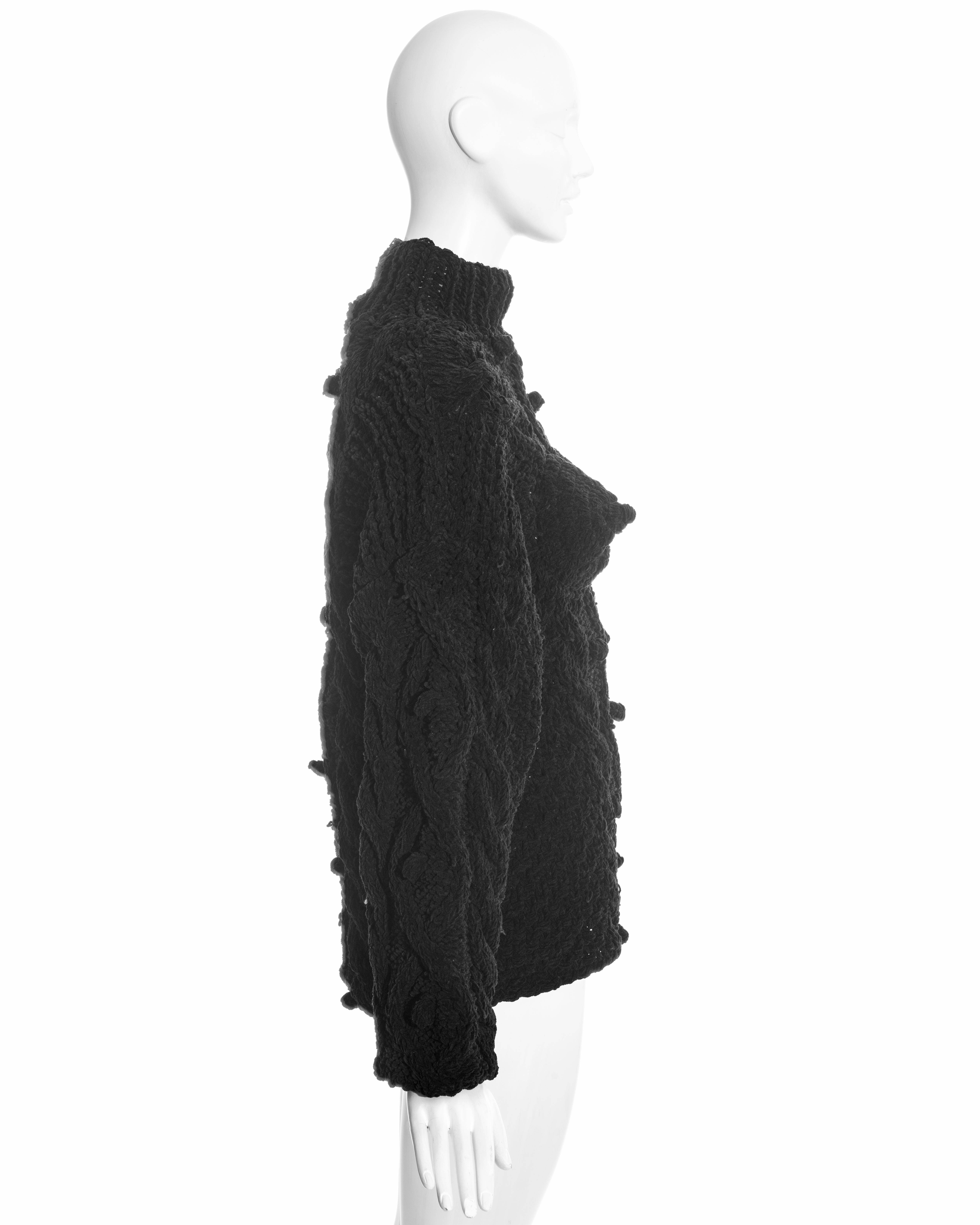 Jean Paul Gaultier black knitted chenille aran conical breast sweater, fw 1985 For Sale 2
