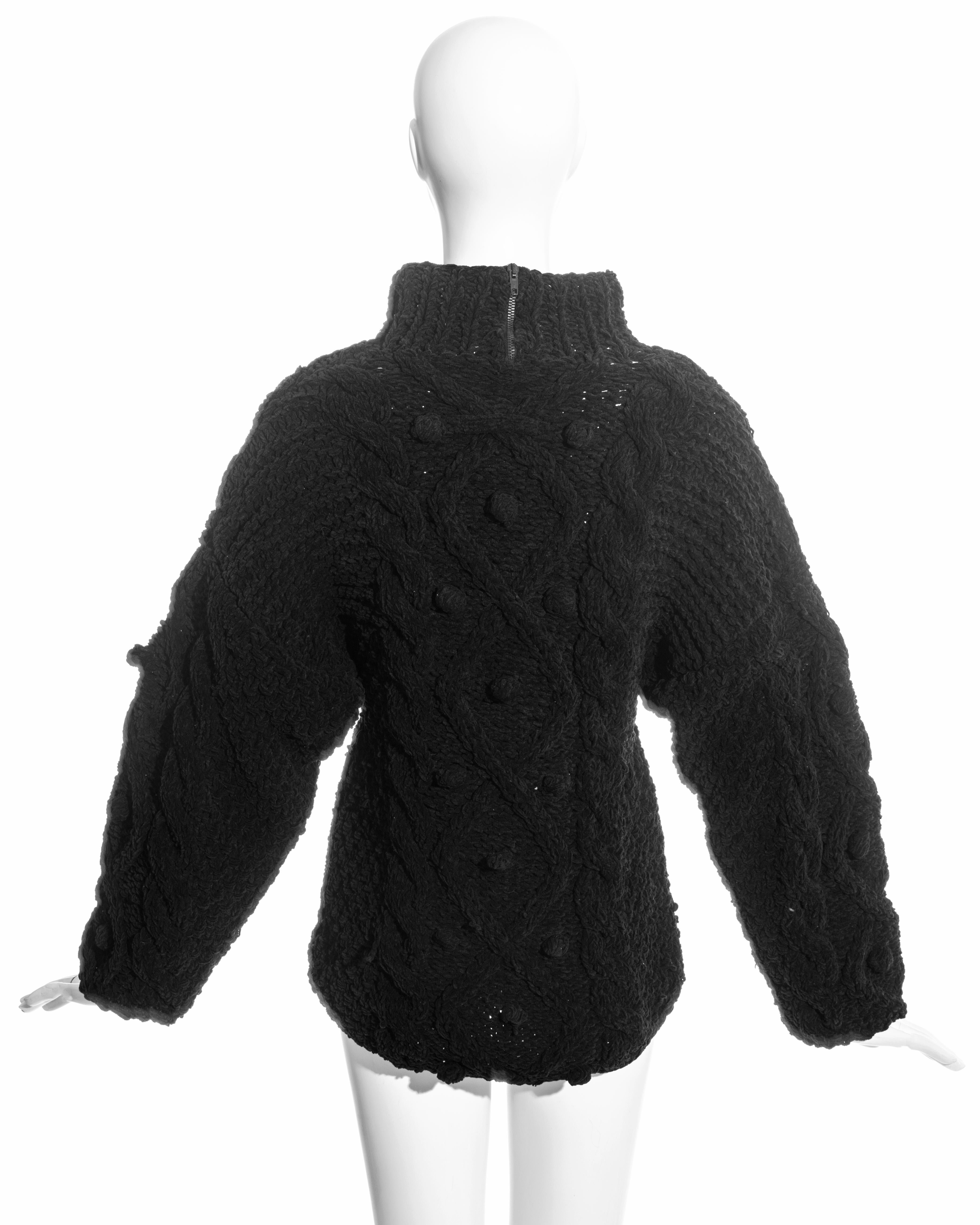 Jean Paul Gaultier black knitted chenille aran conical breast sweater, fw 1985 For Sale 4