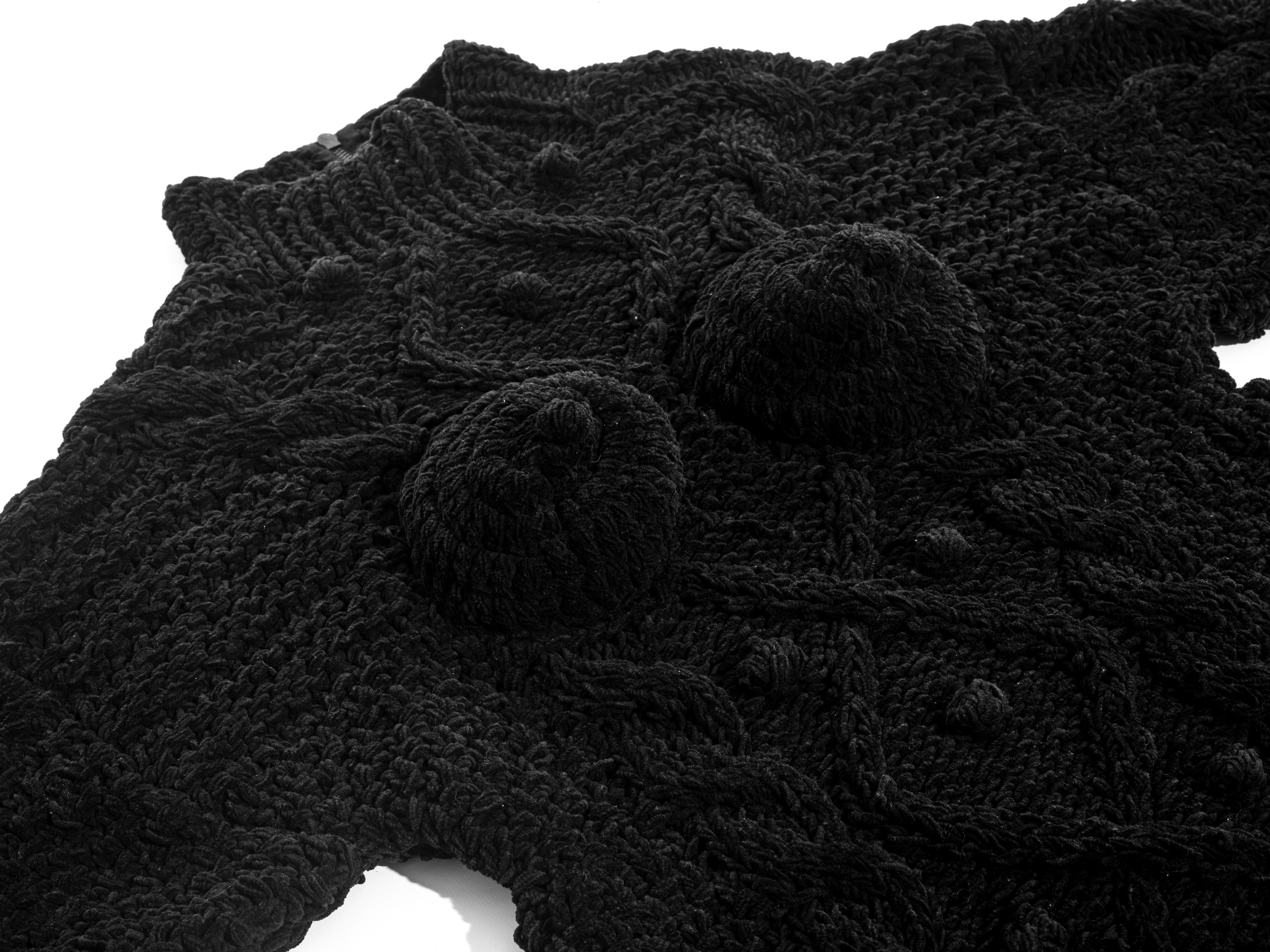 Jean Paul Gaultier black knitted chenille aran conical breast sweater, fw 1985 1