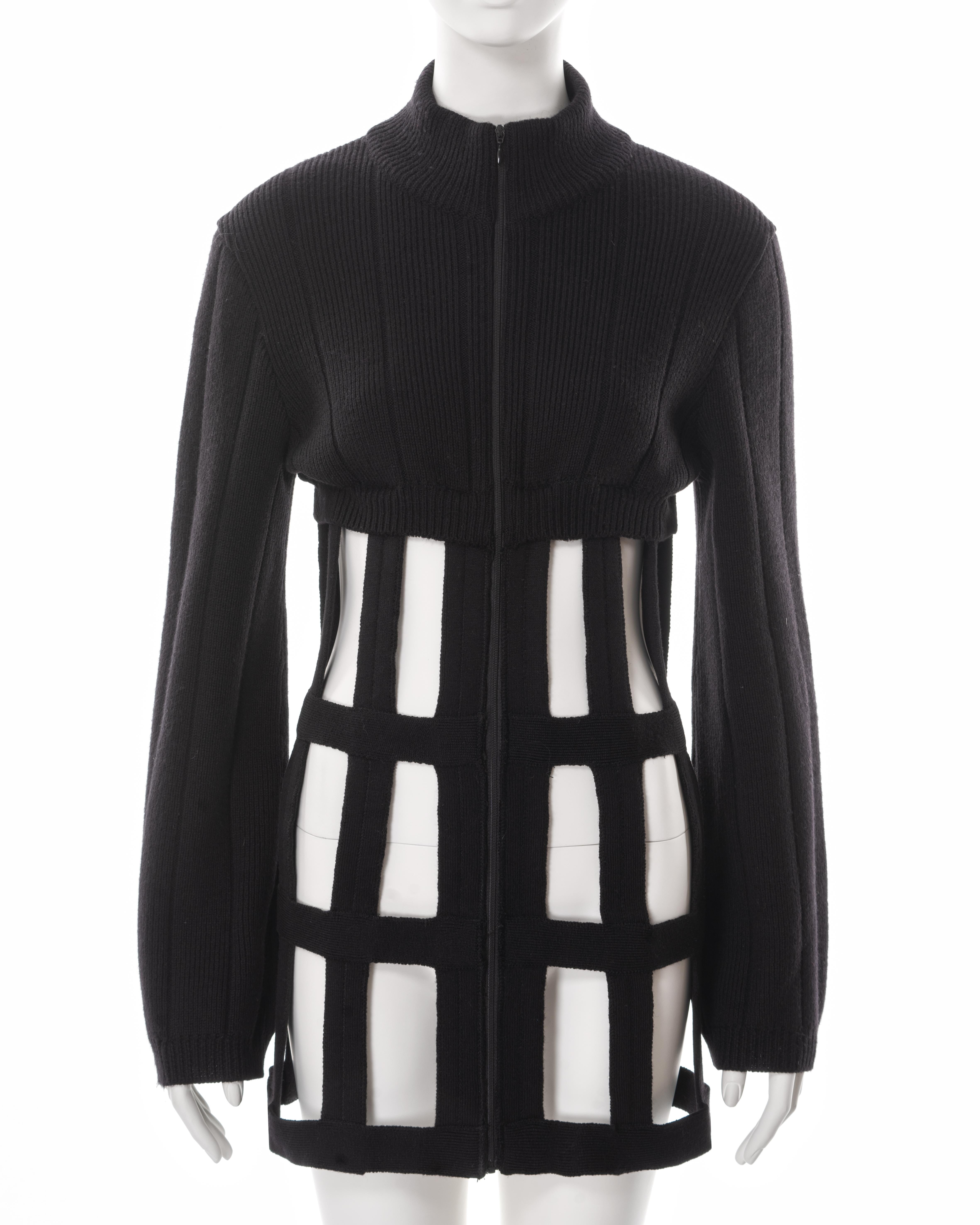 Black Jean Paul Gaultier black knitted wool caged corset sweater dress, fw 1989 For Sale