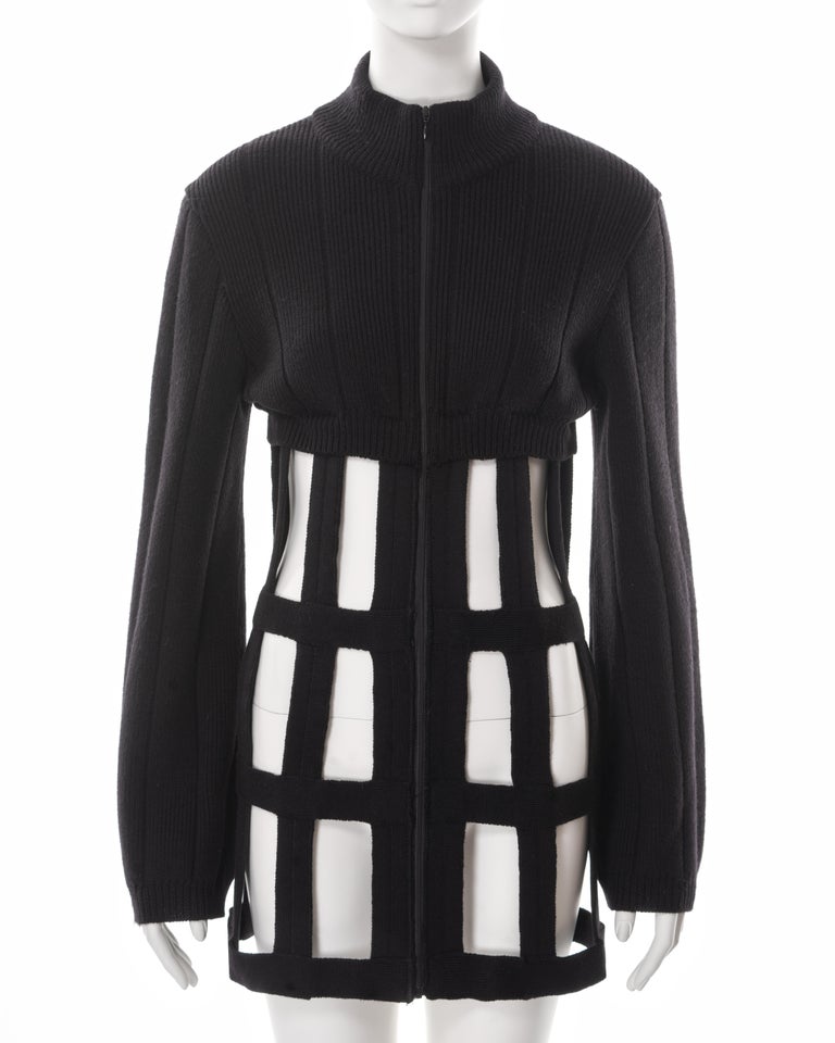 Jean Paul Gaultier black knitted wool caged corset sweater dress, fw 1989  For Sale at 1stDibs