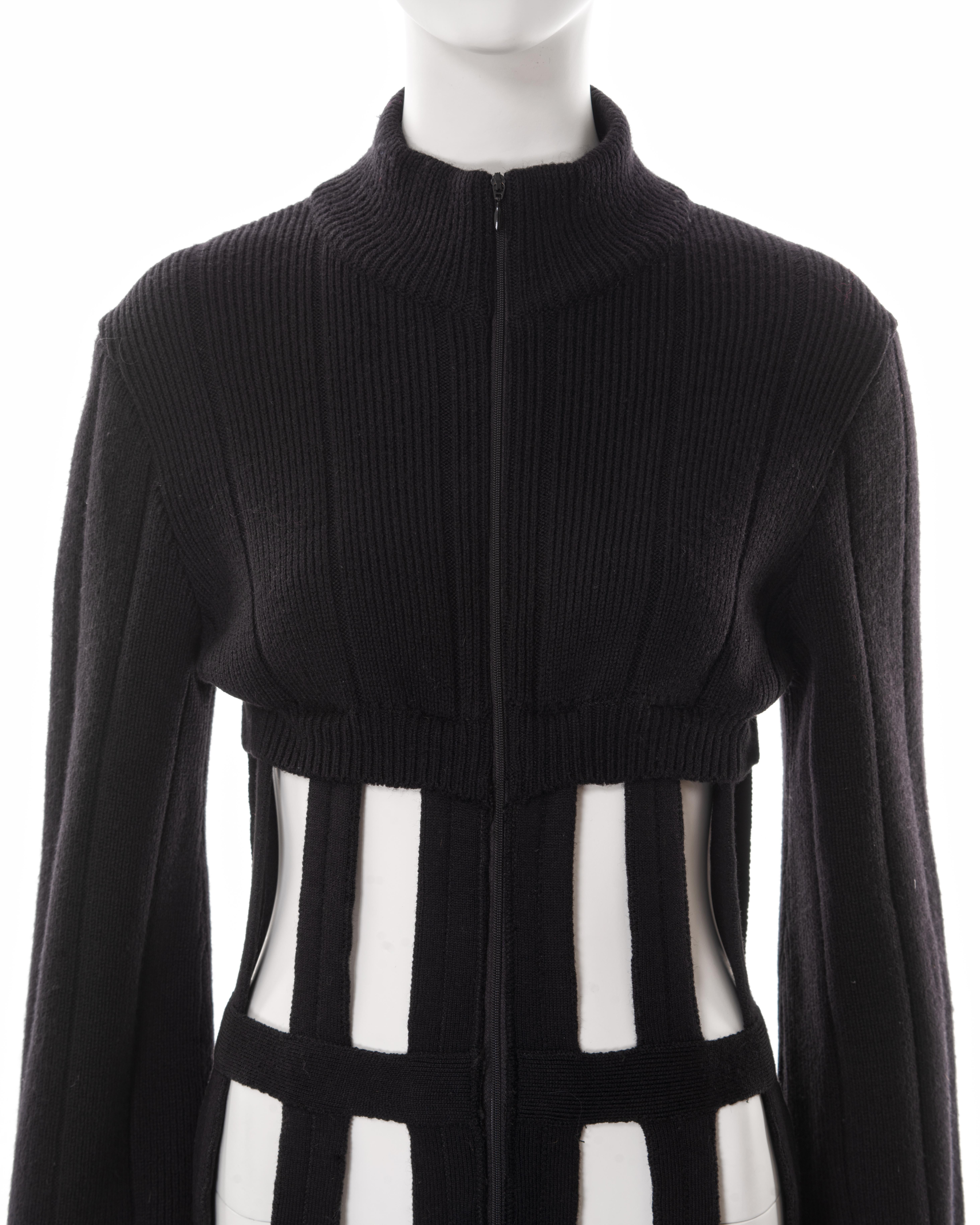 Women's Jean Paul Gaultier black knitted wool caged corset sweater dress, fw 1989 For Sale