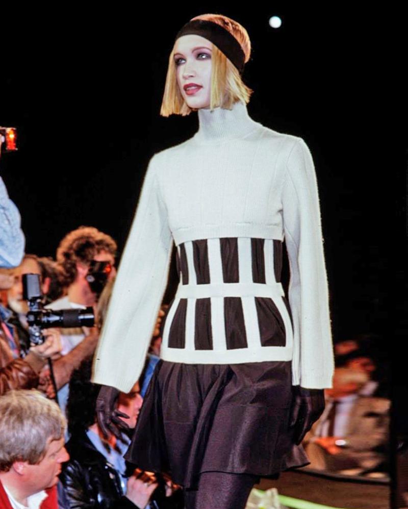 Women's Jean Paul Gaultier black knitted wool caged corset sweater dress, fw 1989 For Sale