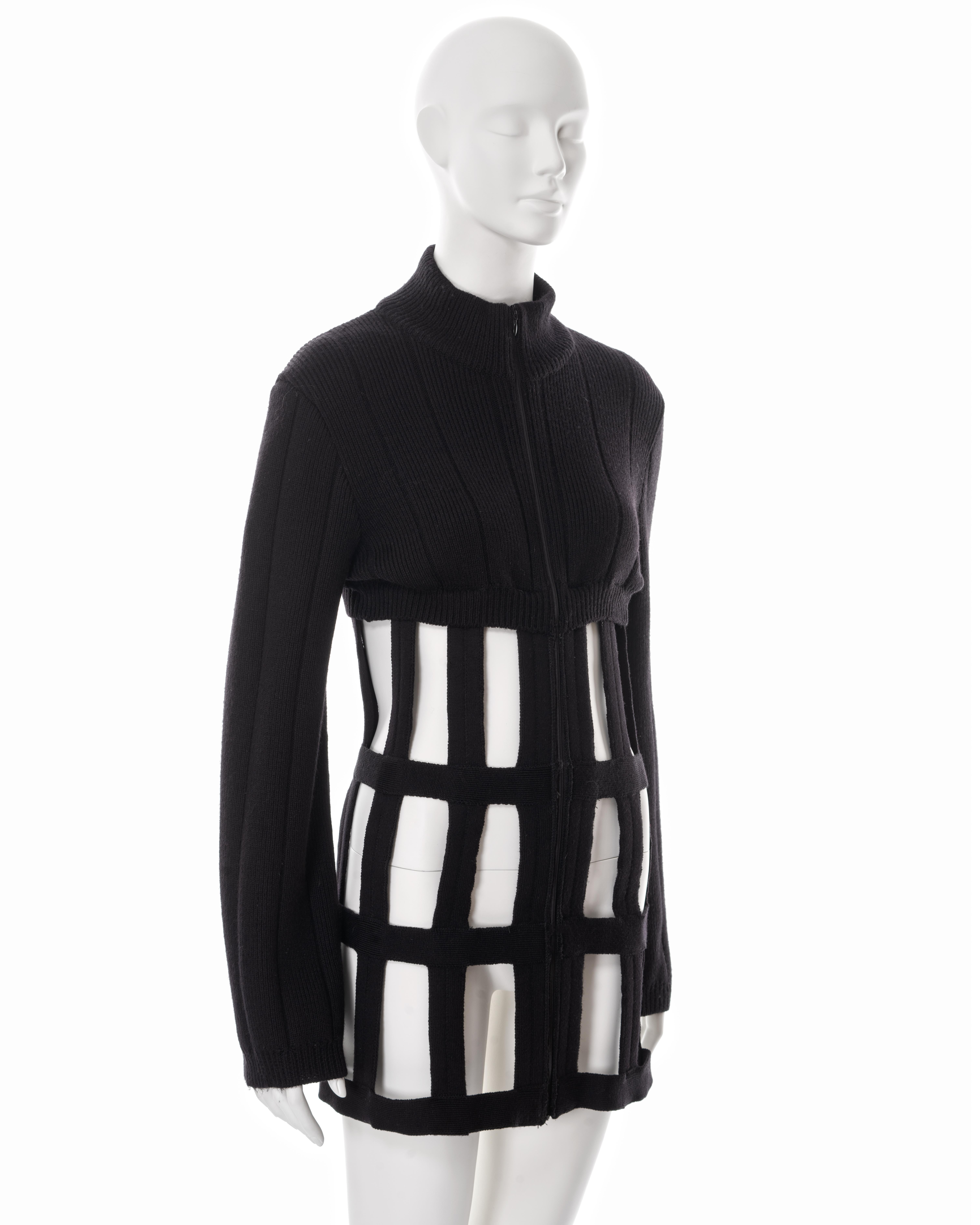 Jean Paul Gaultier black knitted wool caged corset sweater dress, fw 1989 For Sale 1