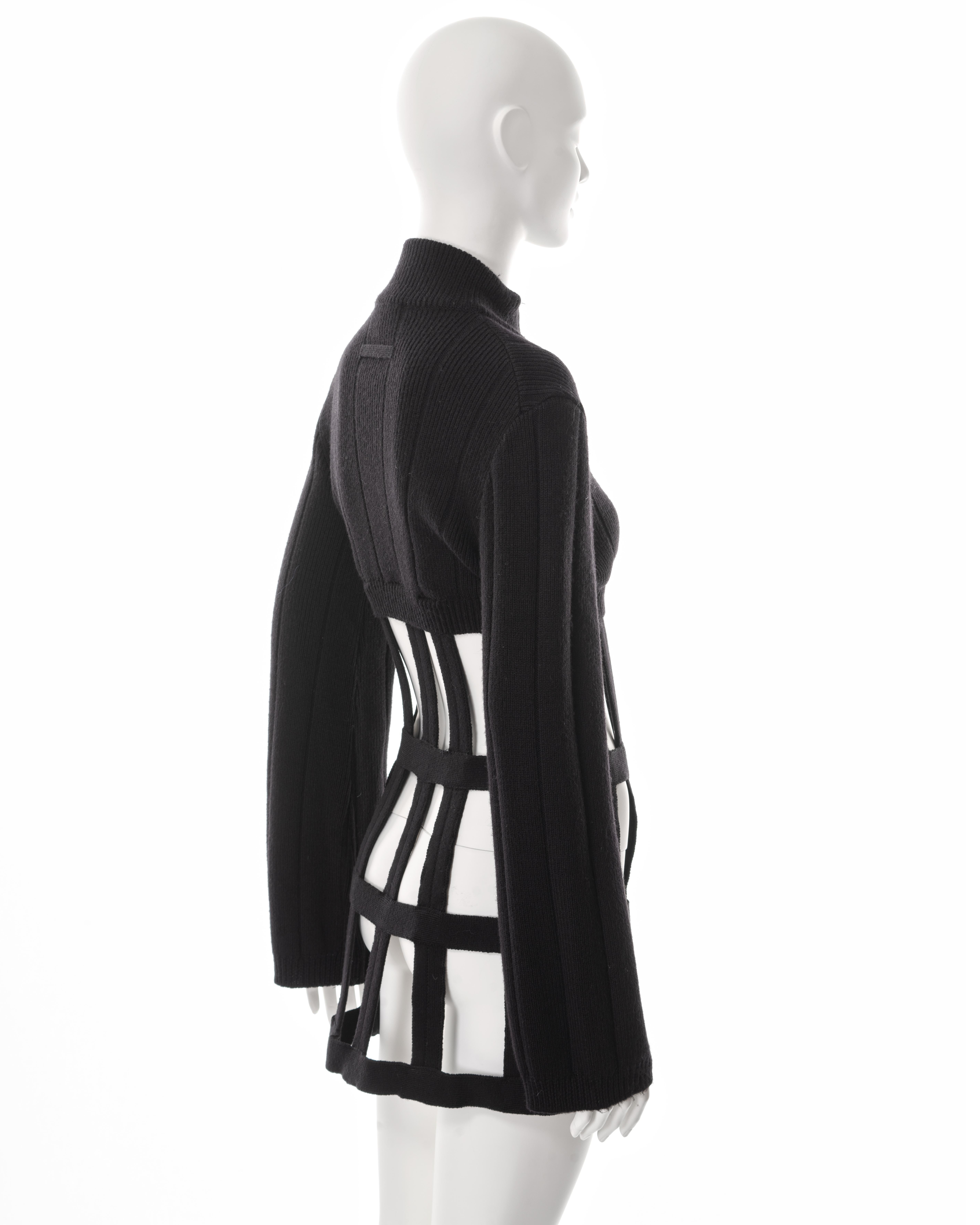 Jean Paul Gaultier black knitted wool caged corset sweater dress, fw 1989 For Sale 4