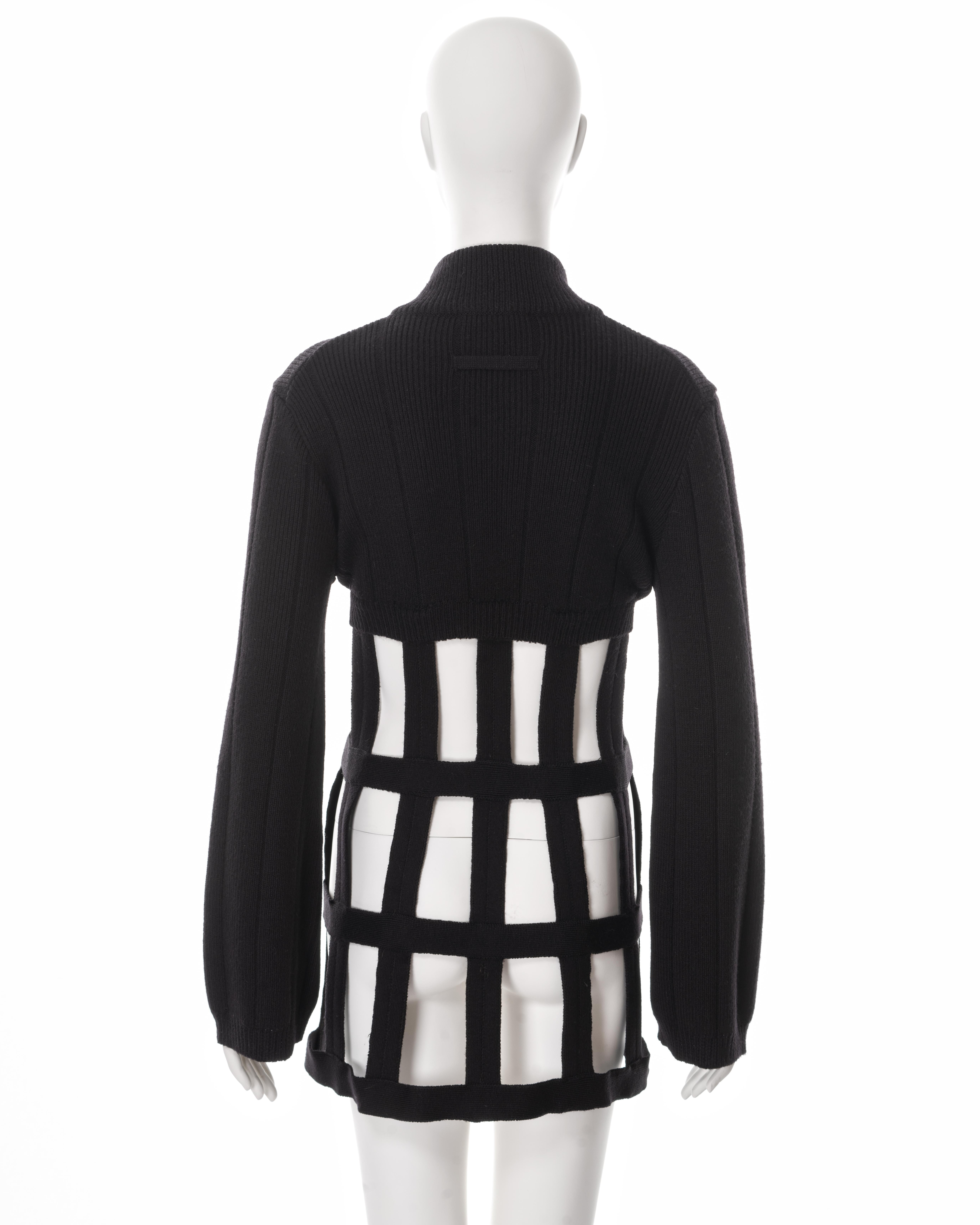 Jean Paul Gaultier black knitted wool caged corset sweater dress, fw 1989 For Sale 5