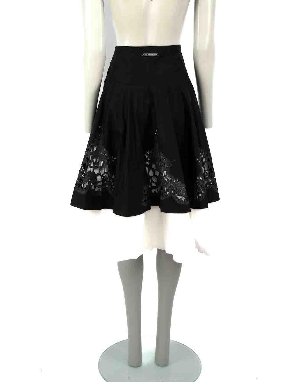 Jean Paul Gaultier Black Laser Cut Midi Skirt Size XL In Good Condition In London, GB