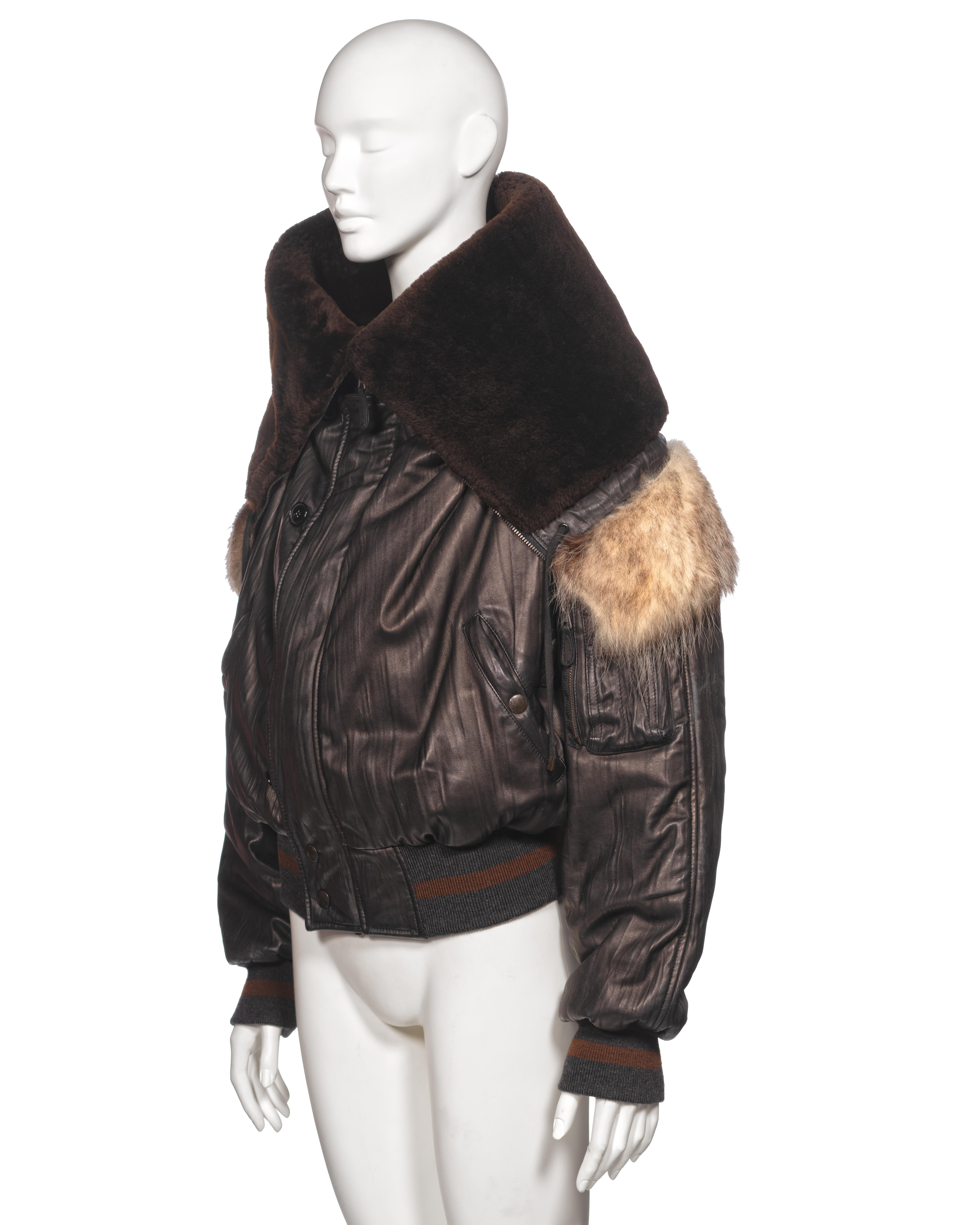 Jean Paul Gaultier Black Leather and Sheepskin Hooded Bomber Jacket, fw 2003 6