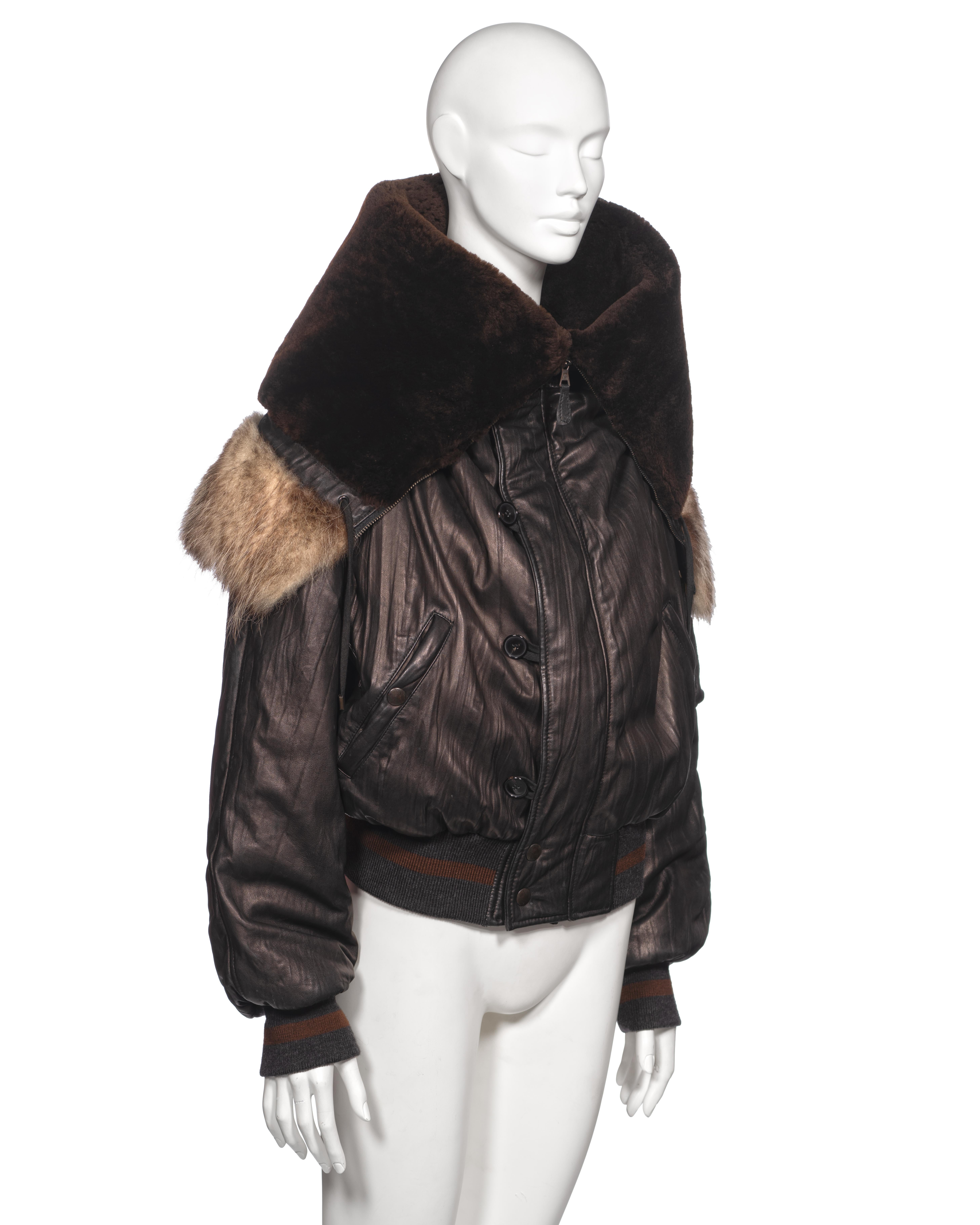 Jean Paul Gaultier Black Leather and Sheepskin Hooded Bomber Jacket, fw 2003 1
