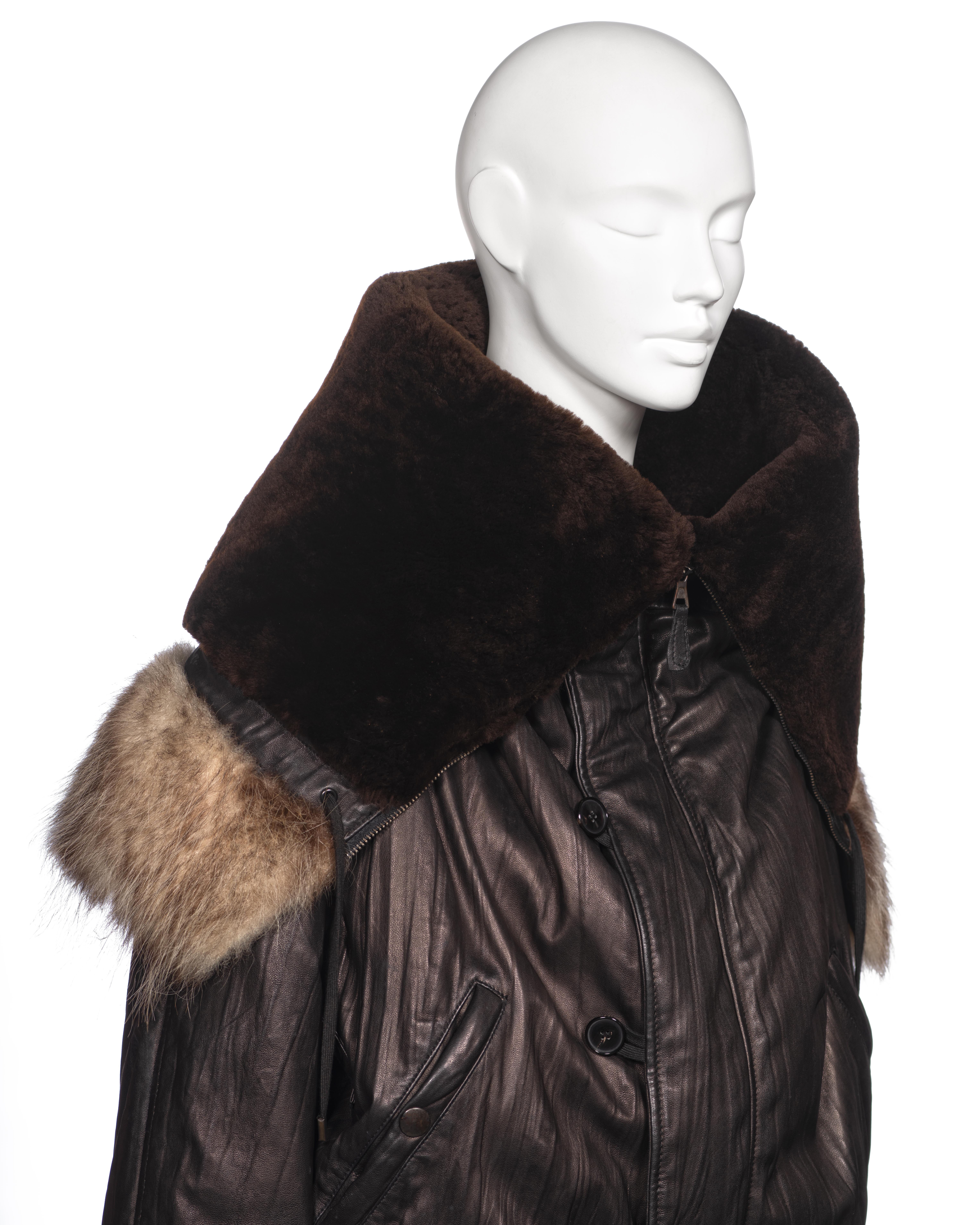 Jean Paul Gaultier Black Leather and Sheepskin Hooded Bomber Jacket, fw 2003 2