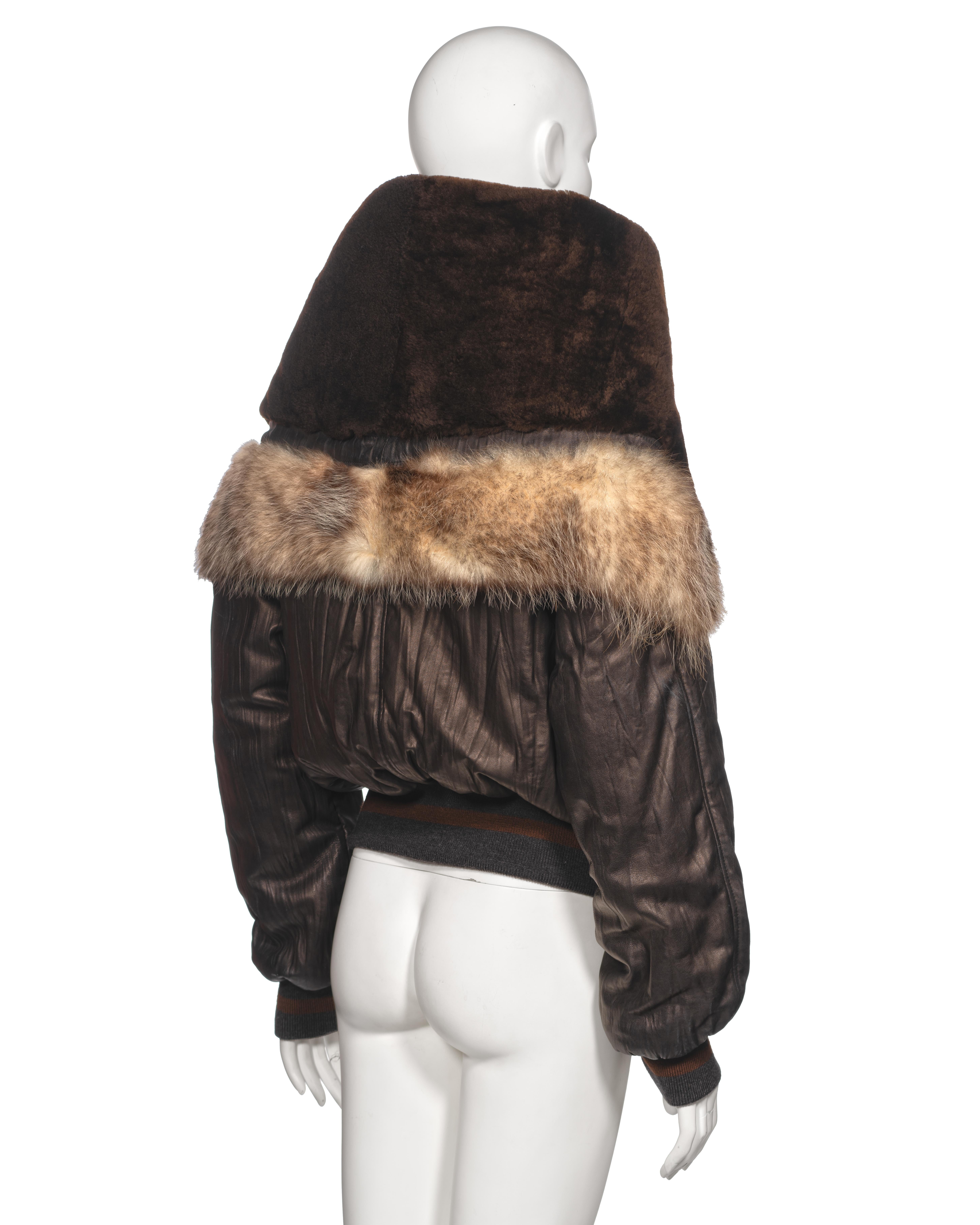 Jean Paul Gaultier Black Leather and Sheepskin Hooded Bomber Jacket, fw 2003 4