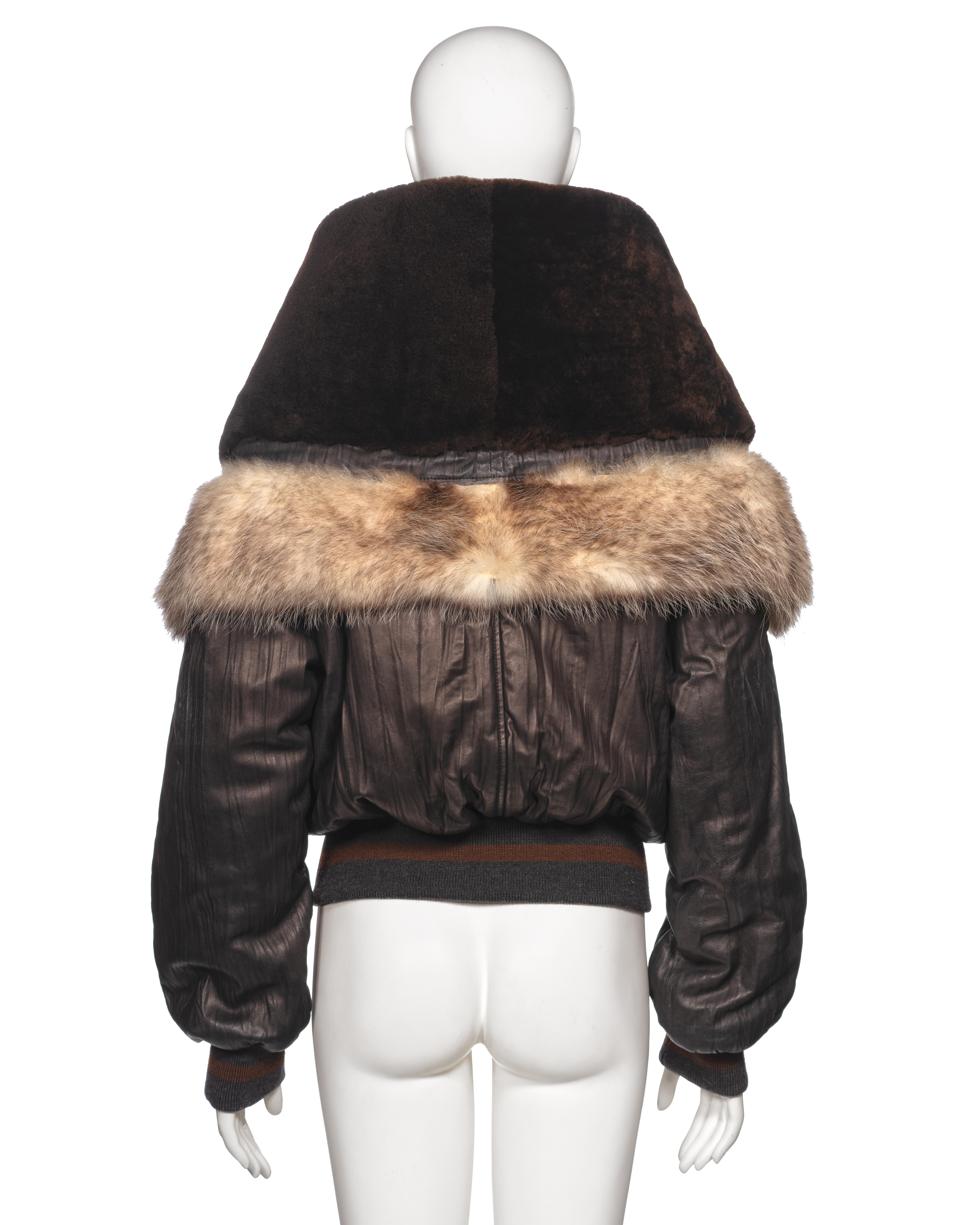 Jean Paul Gaultier Black Leather and Sheepskin Hooded Bomber Jacket, fw 2003 5